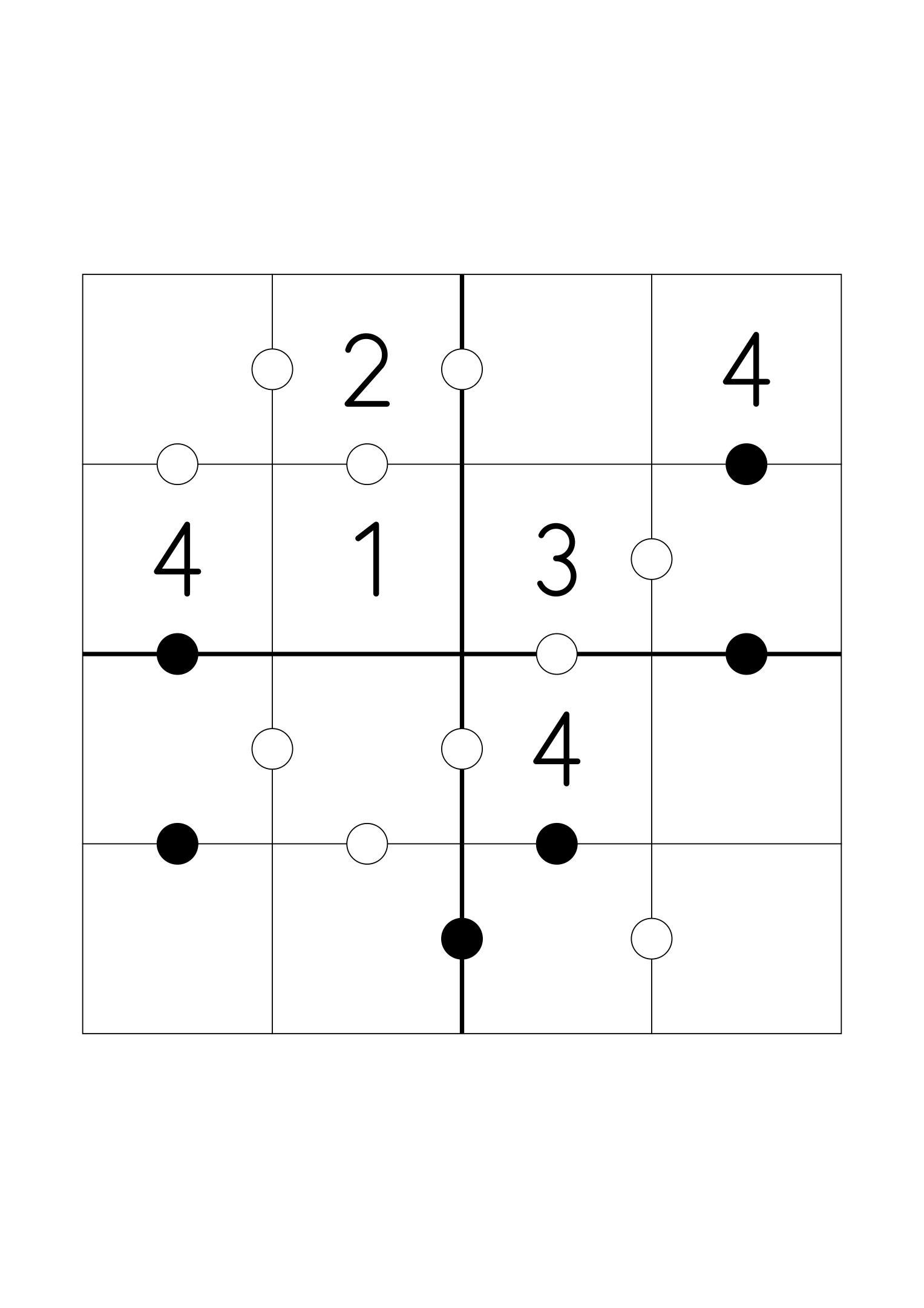 Easy 4x4 Kropki on its own page: six digits given, the rest found from the dots. Variant 3.