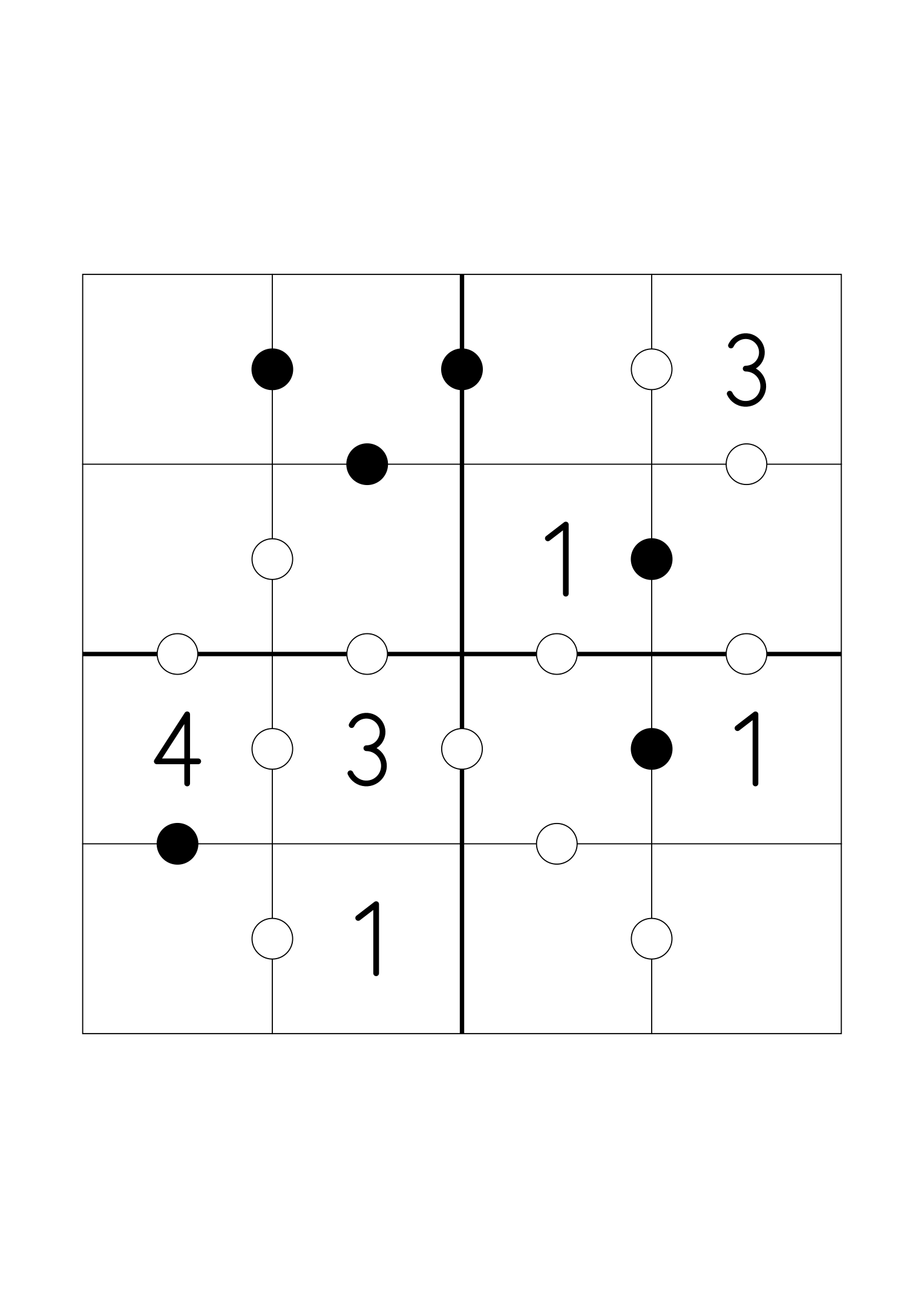 Easy 4x4 Kropki on its own page: six digits given, the rest found from the dots. Variant 5.