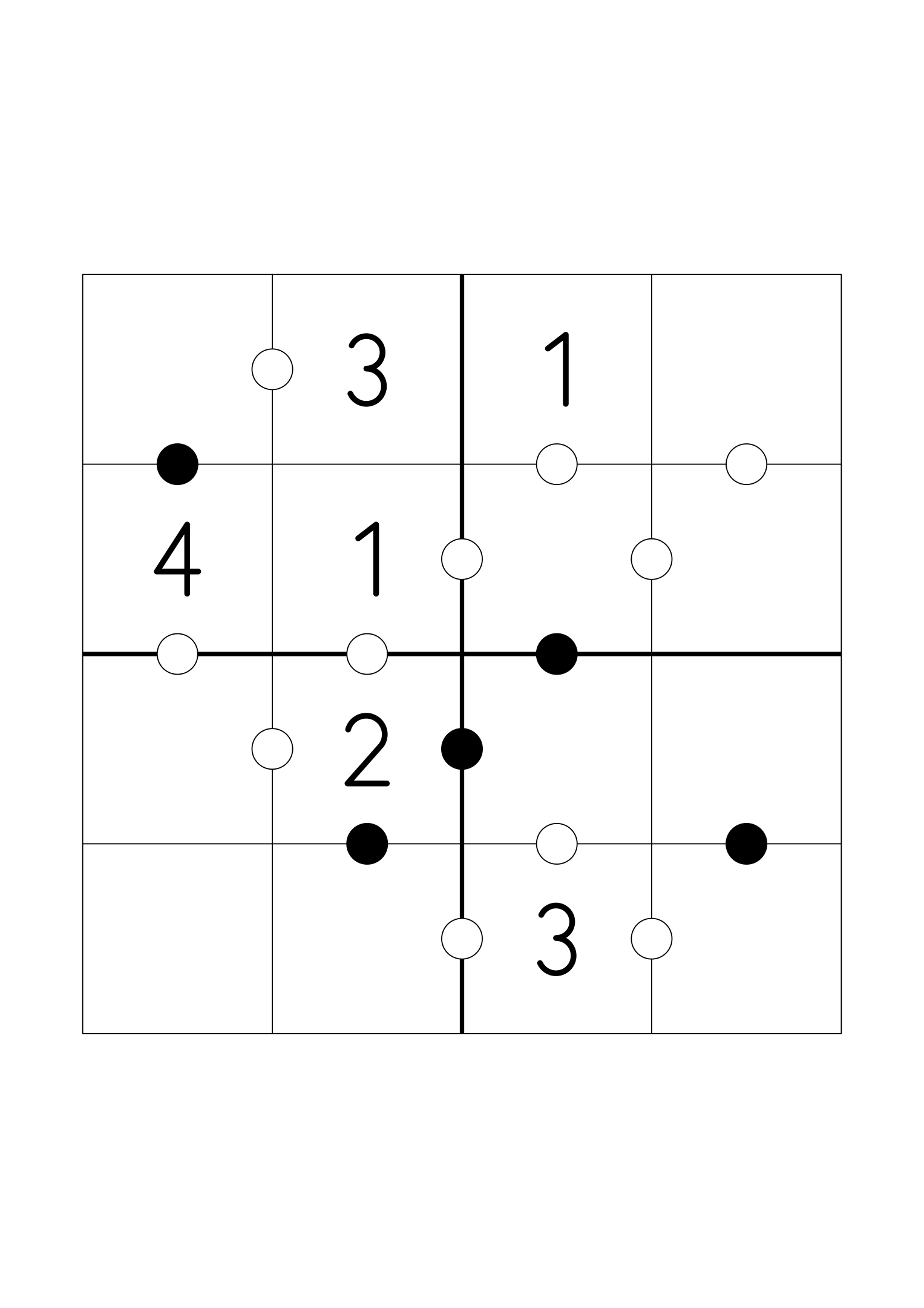 Easy 4x4 Kropki on its own page: six digits given, the rest found from the dots. Variant 6.