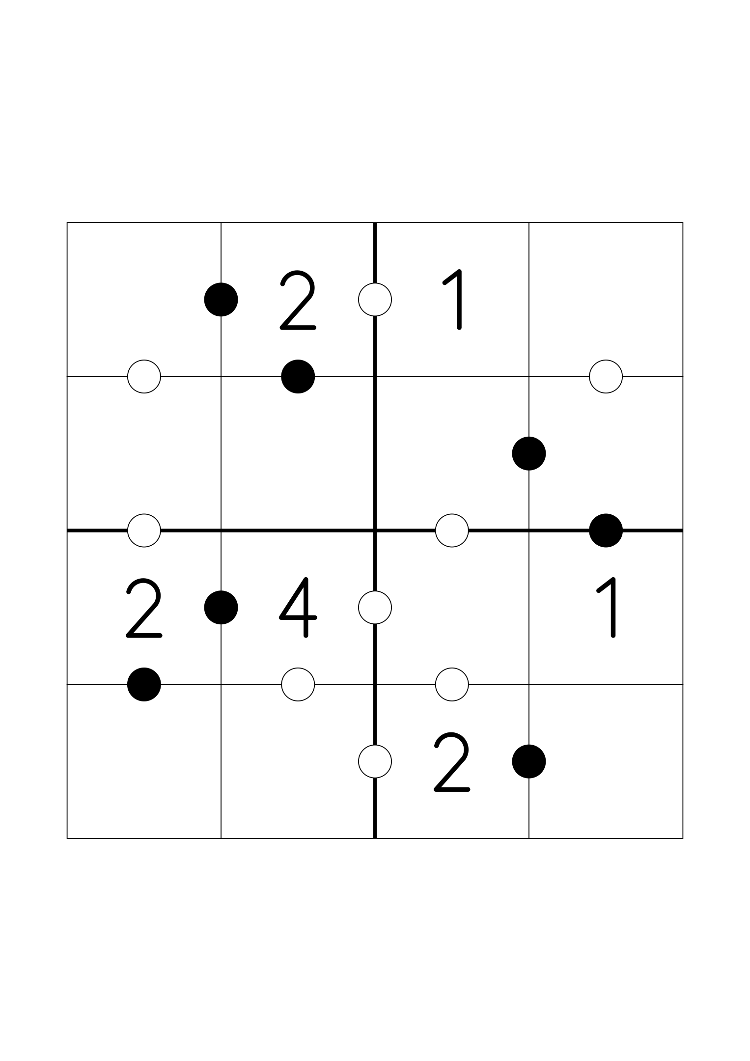 Easy 4x4 Kropki on its own page: six digits given, the rest found from the dots. Variant 7.