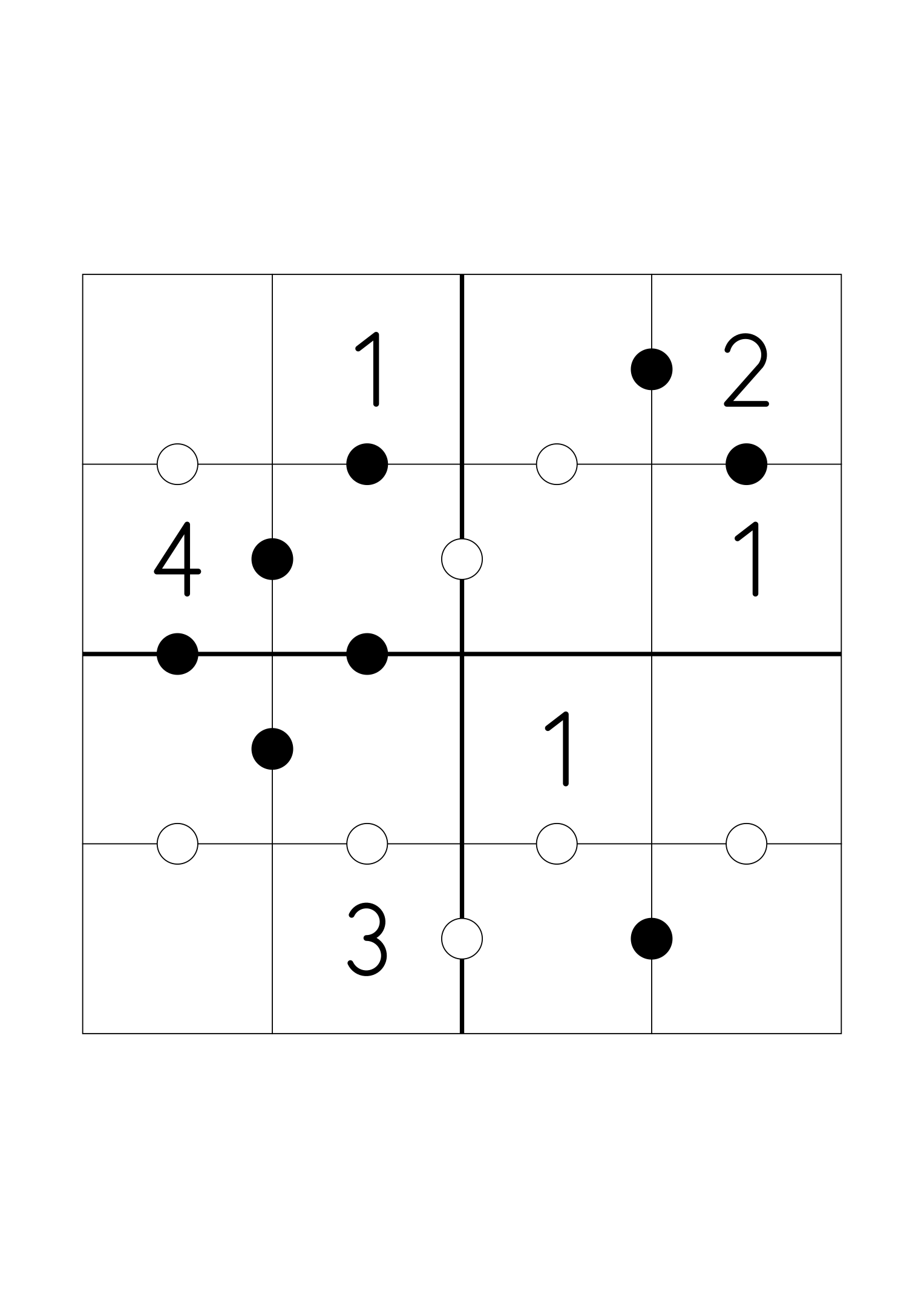 Easy 4x4 Kropki on its own page: six digits given, the rest found from the dots. Variant 8.