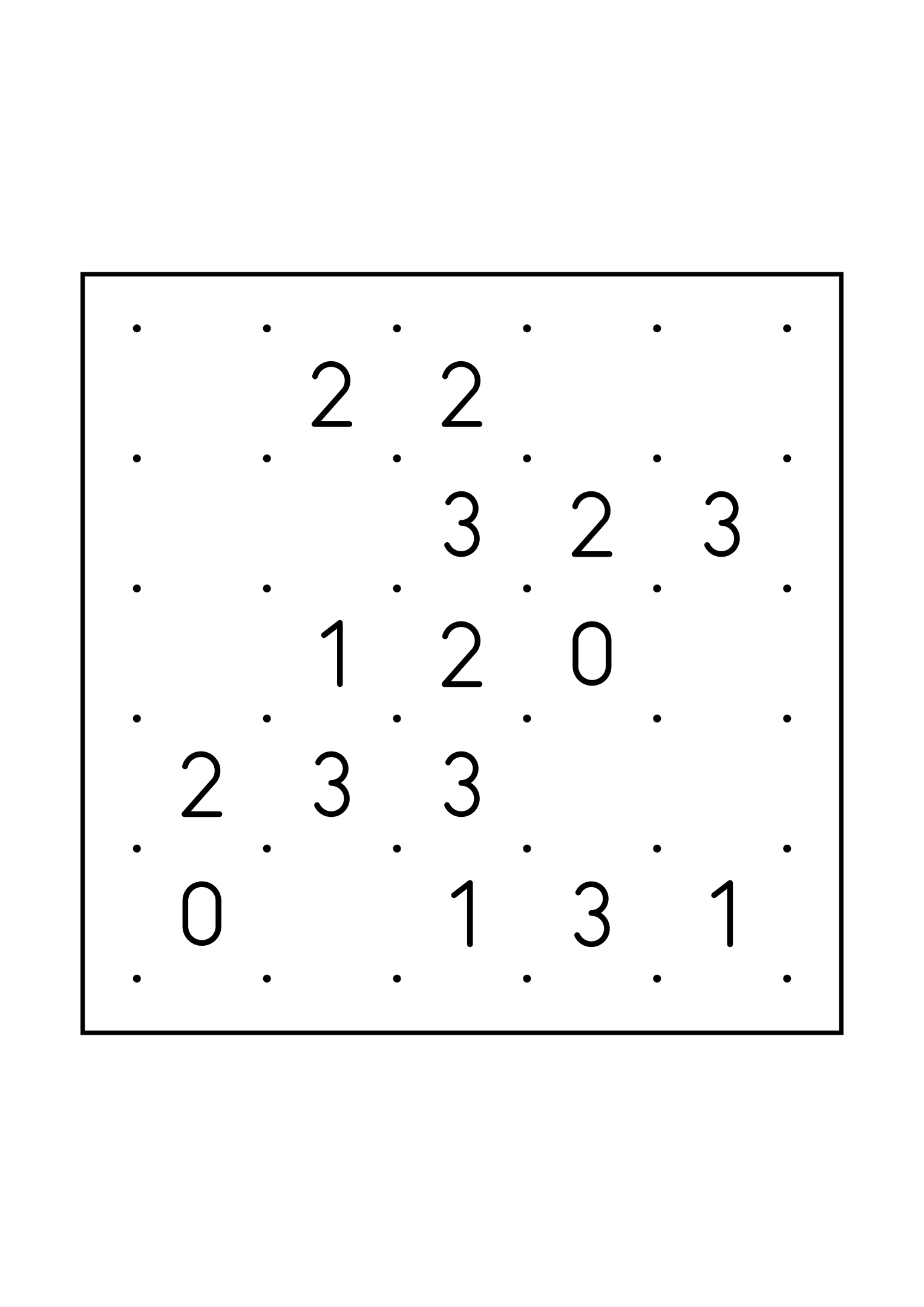 Easy 5x5 slitherlink, with numbers that count their way to the loop, one large grid on the page. Level: Easy. Variant 1.