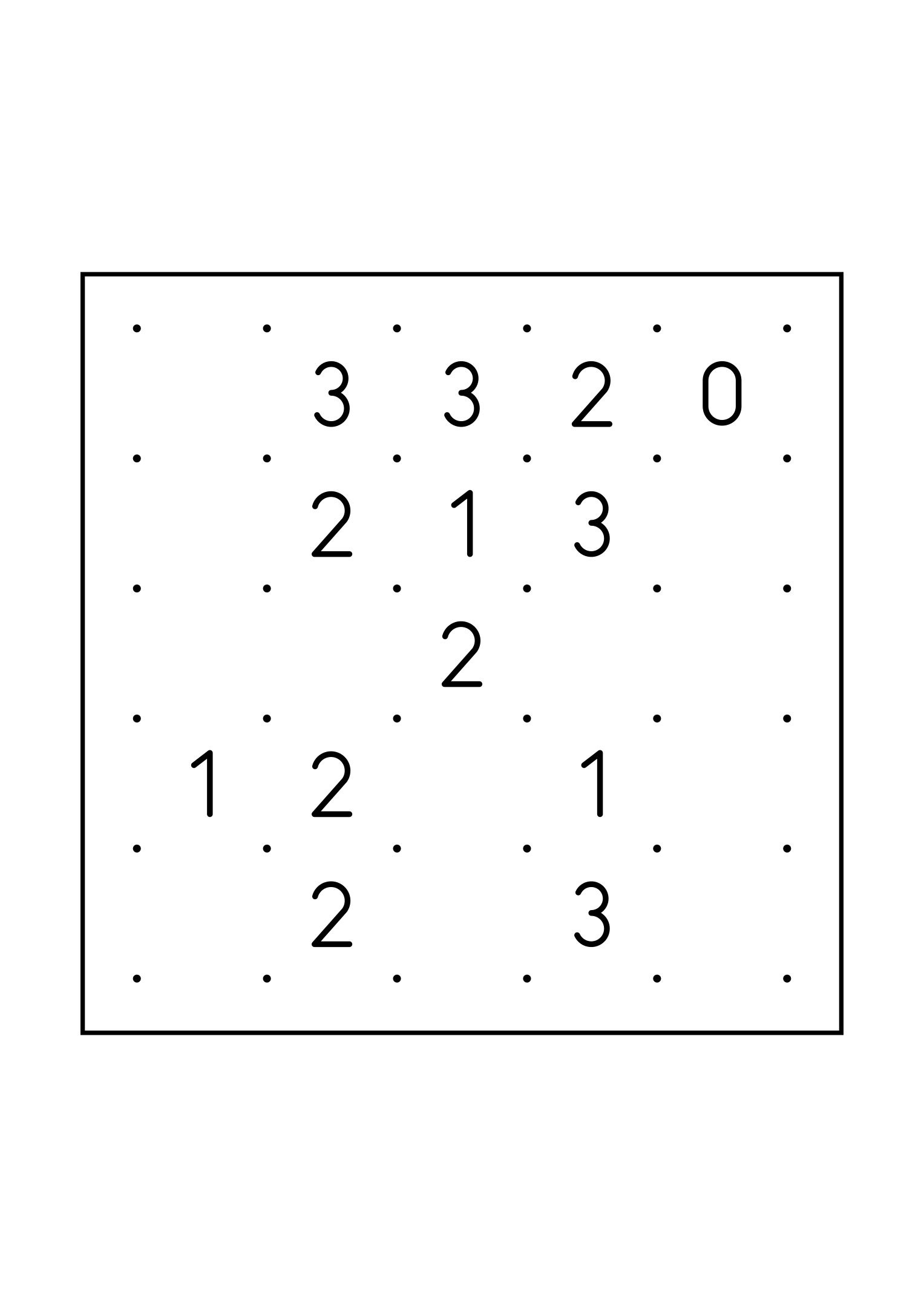 Easy 5x5 slitherlink, with numbers that count their way to the loop, one large grid on the page. Level: Easy. Variant 2.