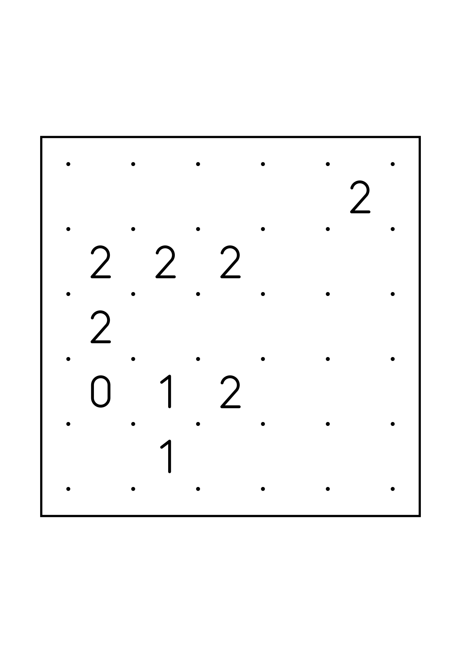 Easy 5x5 slitherlink, with numbers that count their way to the loop, one large grid on the page. Level: Easy. Variant 3.