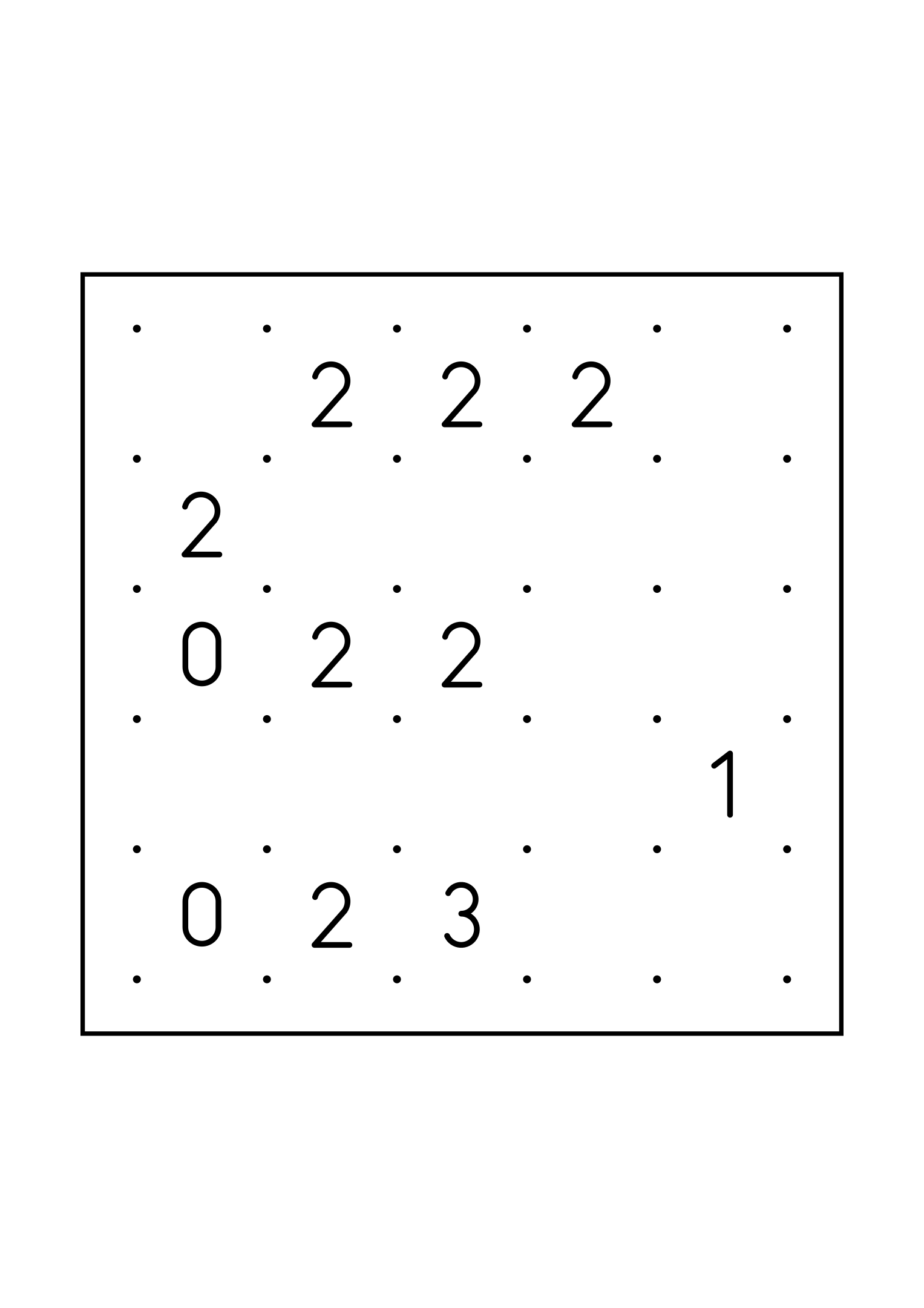 Easy 5x5 slitherlink, with numbers that count their way to the loop, one large grid on the page. Level: Easy. Variant 4.