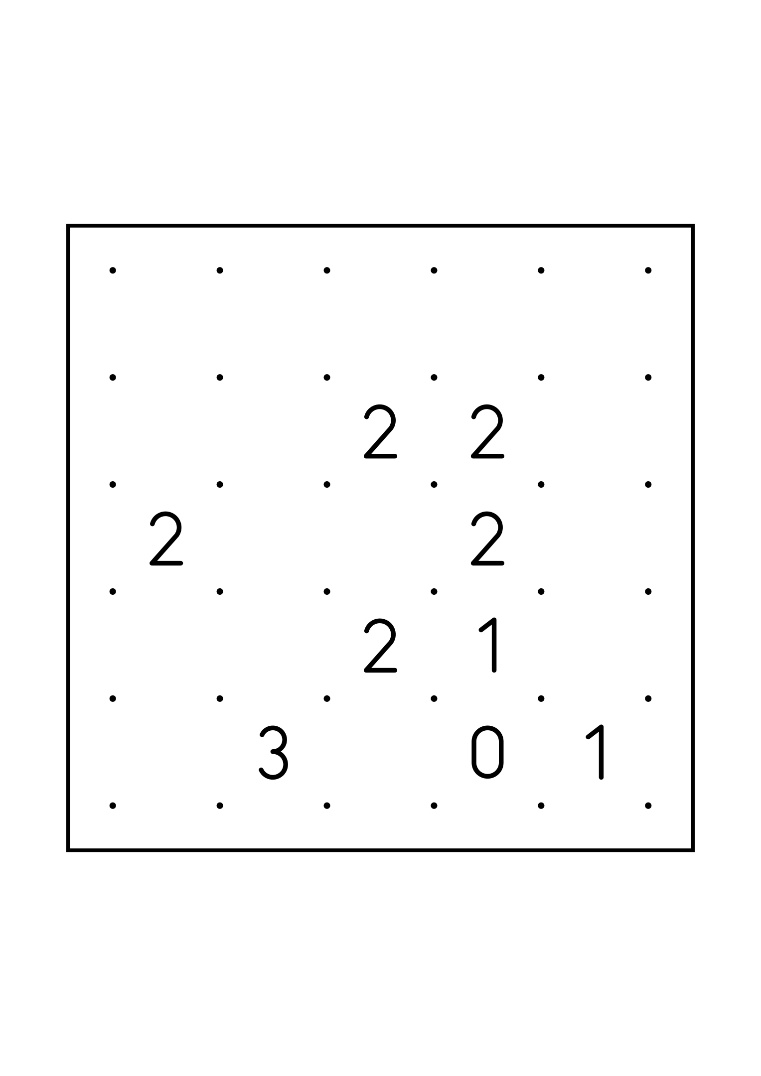 Easy 5x5 slitherlink, with numbers that count their way to the loop, one large grid on the page. Level: Easy. Variant 5.