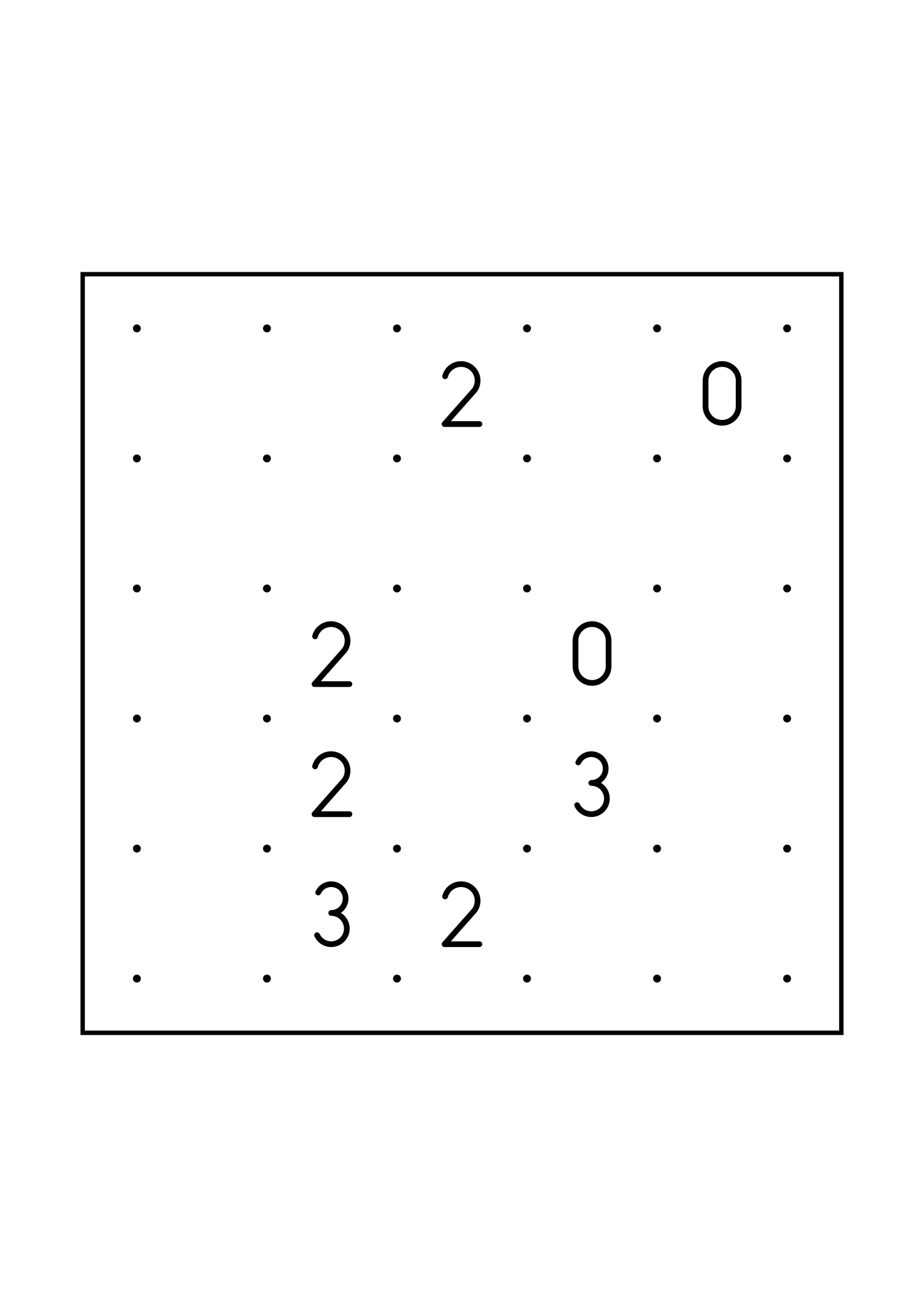 Easy 5x5 slitherlink, with numbers that count their way to the loop, one large grid on the page. Level: Easy. Variant 7.