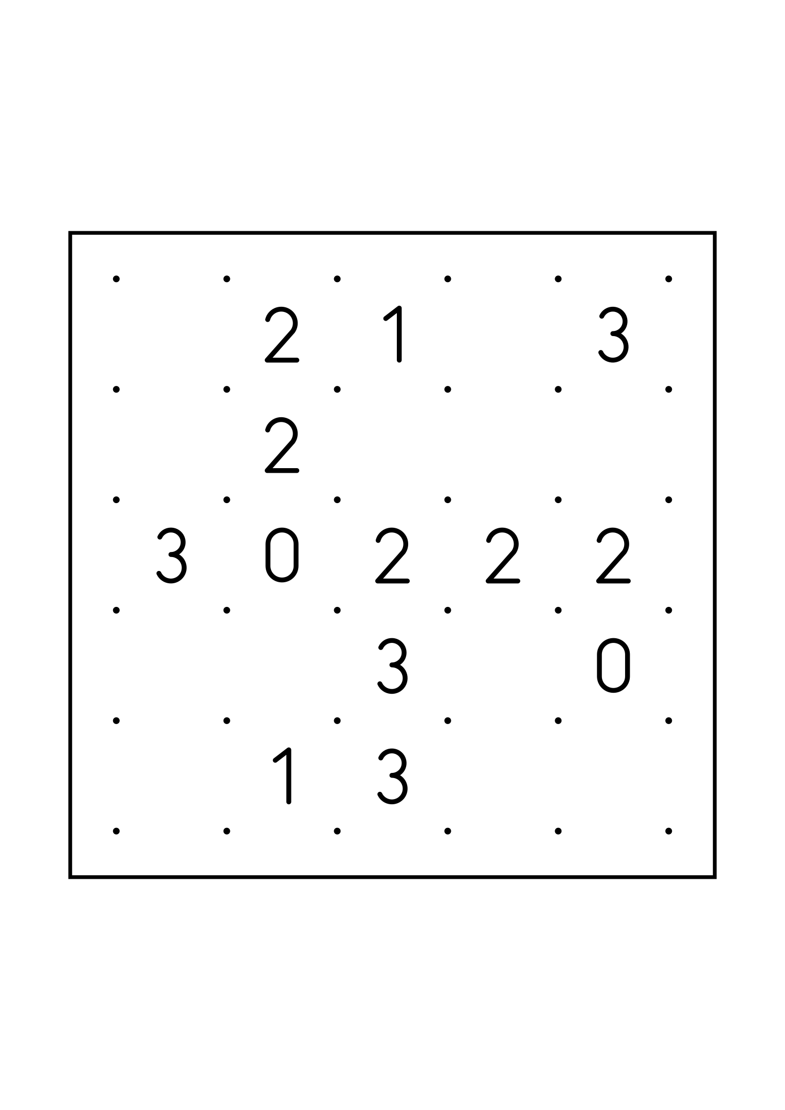 Easy 5x5 slitherlink, with numbers that count their way to the loop, one large grid on the page. Level: Easy. Variant 8.