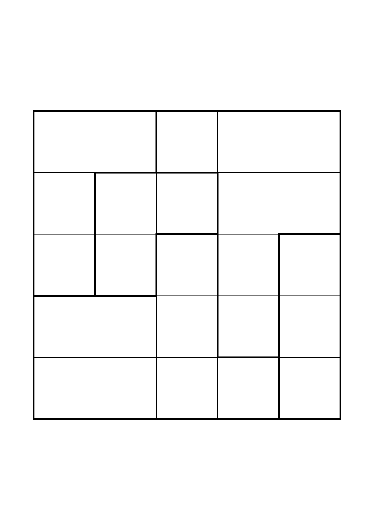 Easy 5x5 star battle, solved one region, row or column at a time, one large grid on the page. Level: Easy. Variant 6.