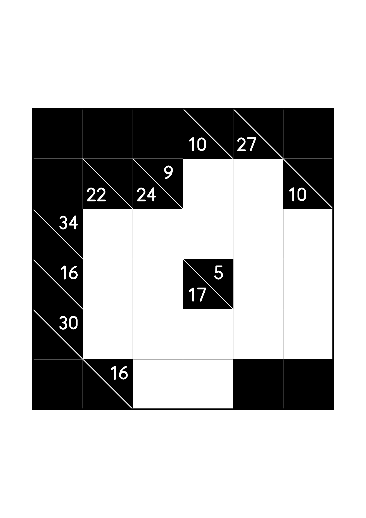 Easy 6x6 kakuro, solved from the digit combinations of its clues, one large grid on the page. Level: Easy. Variant 8.
