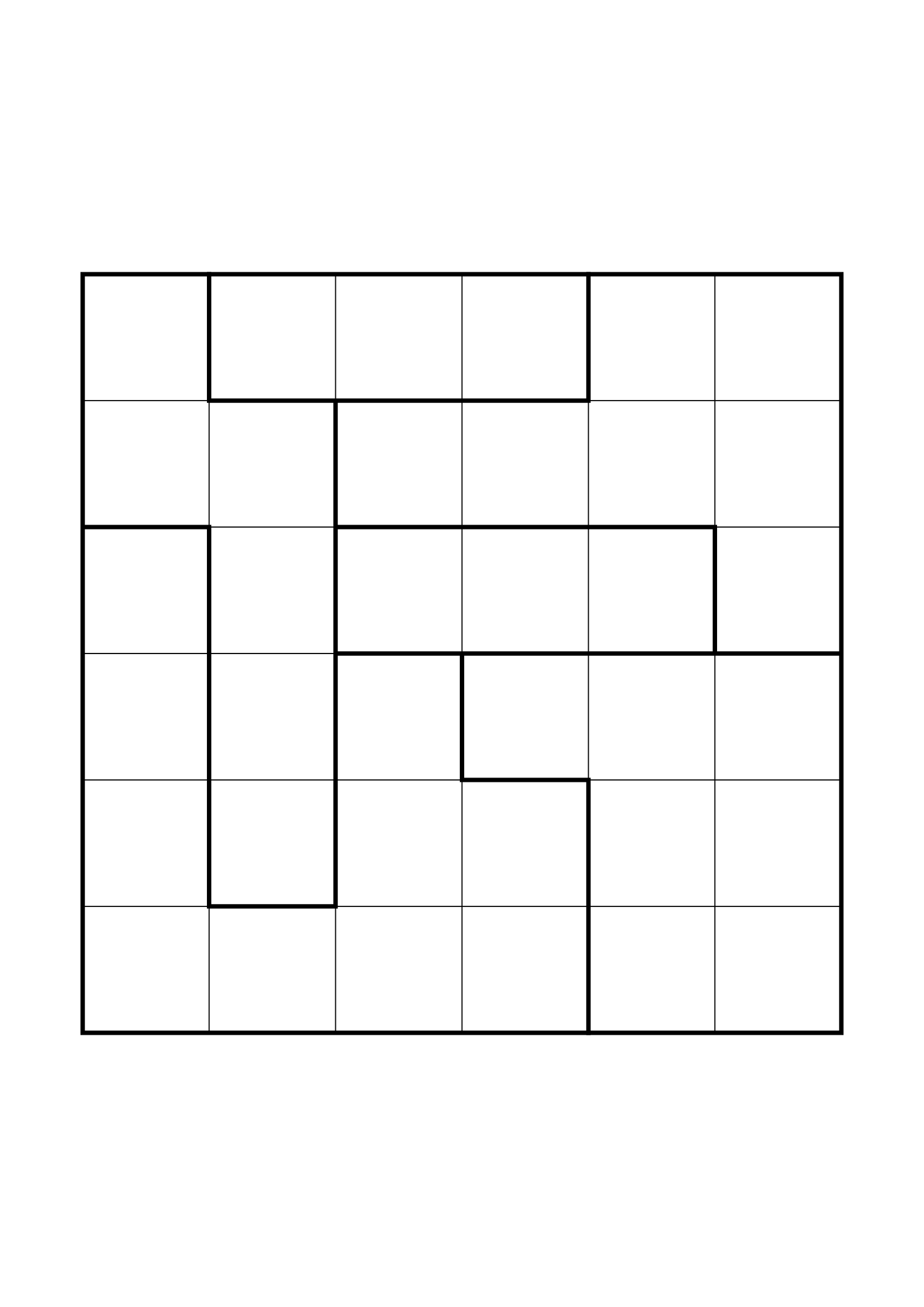 Easy 6x6 star battle, solved one region, row or column at a time, one large grid on the page. Level: Easy. Variant 1.