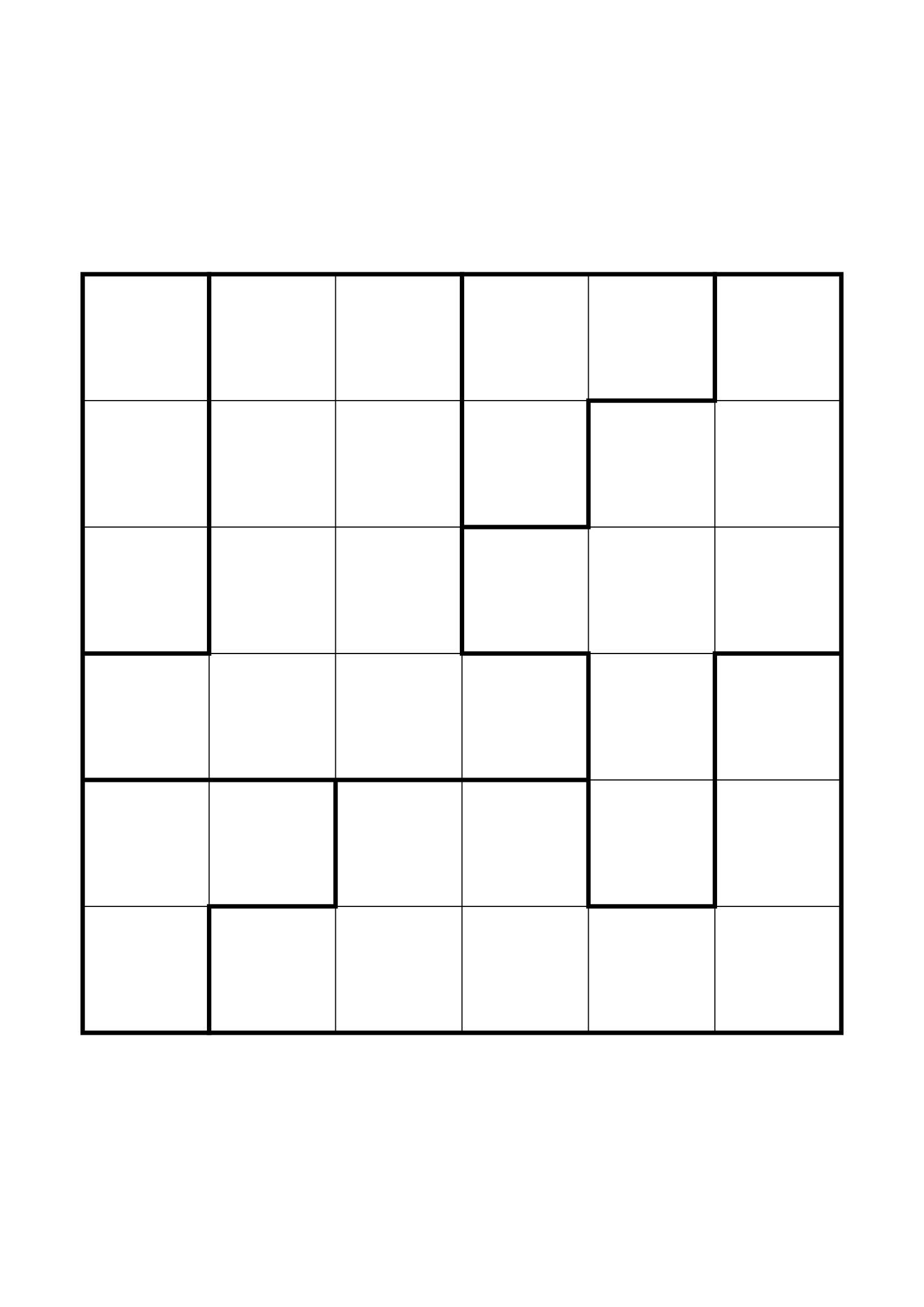 Easy 6x6 star battle, solved one region, row or column at a time, one large grid on the page. Level: Easy. Variant 4.