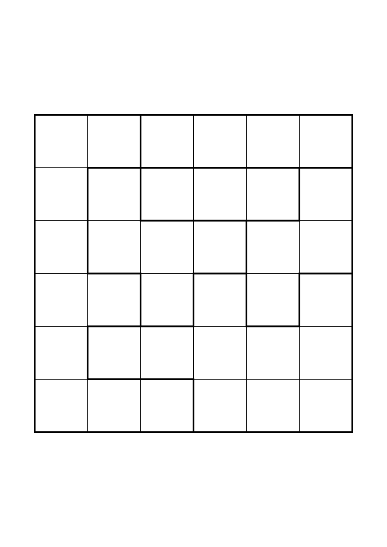 Easy 6x6 star battle, solved one region, row or column at a time, one large grid on the page. Level: Easy. Variant 5.