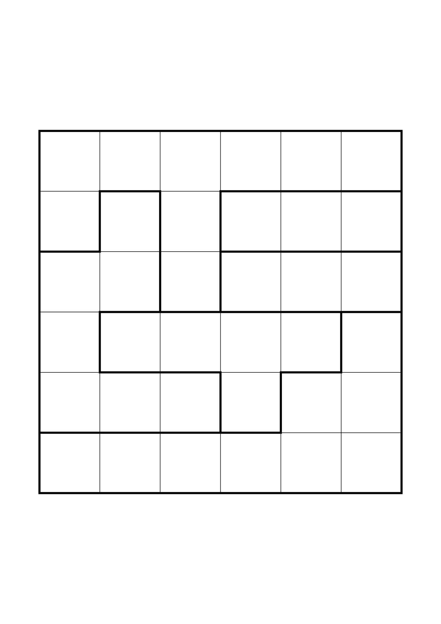 Easy 6x6 star battle, solved one region, row or column at a time, one large grid on the page. Level: Easy. Variant 6.