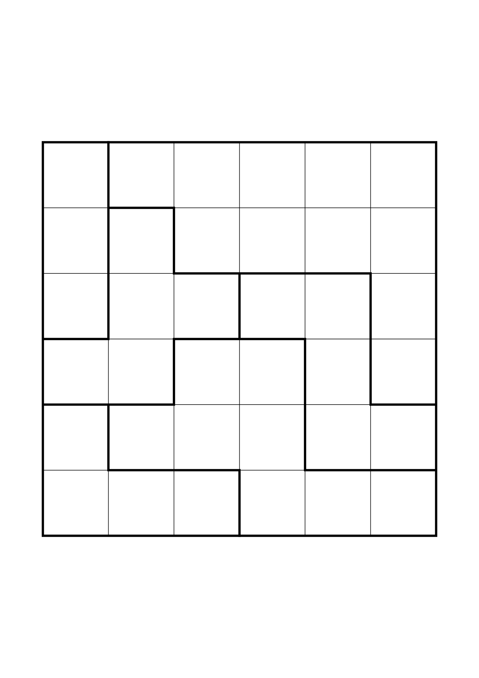Easy 6x6 star battle, solved one region, row or column at a time, one large grid on the page. Level: Easy. Variant 7.