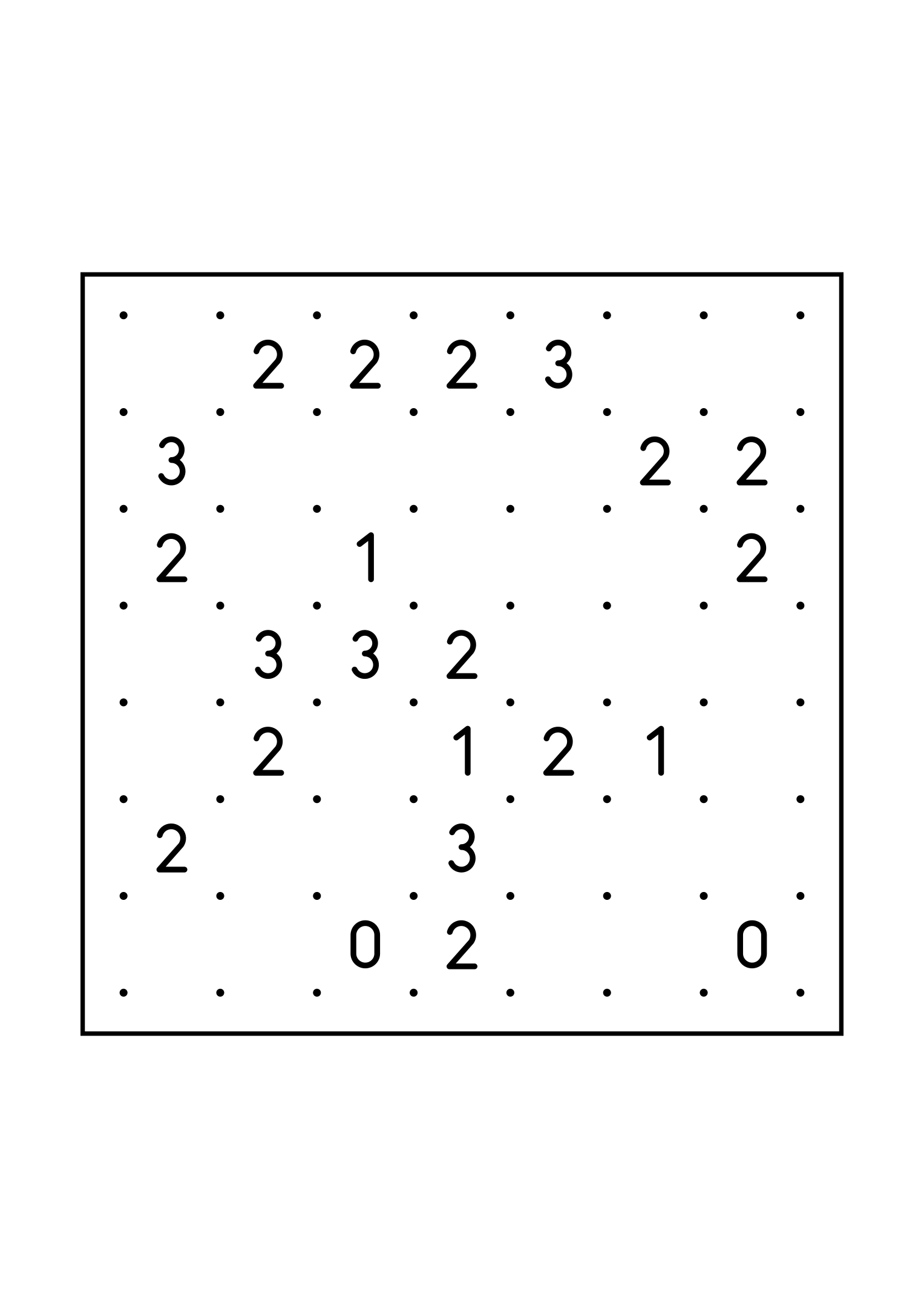 Easy 7x7 slitherlink, with numbers that count their way to the loop, one large grid on the page. Level: Easy. Variant 2.