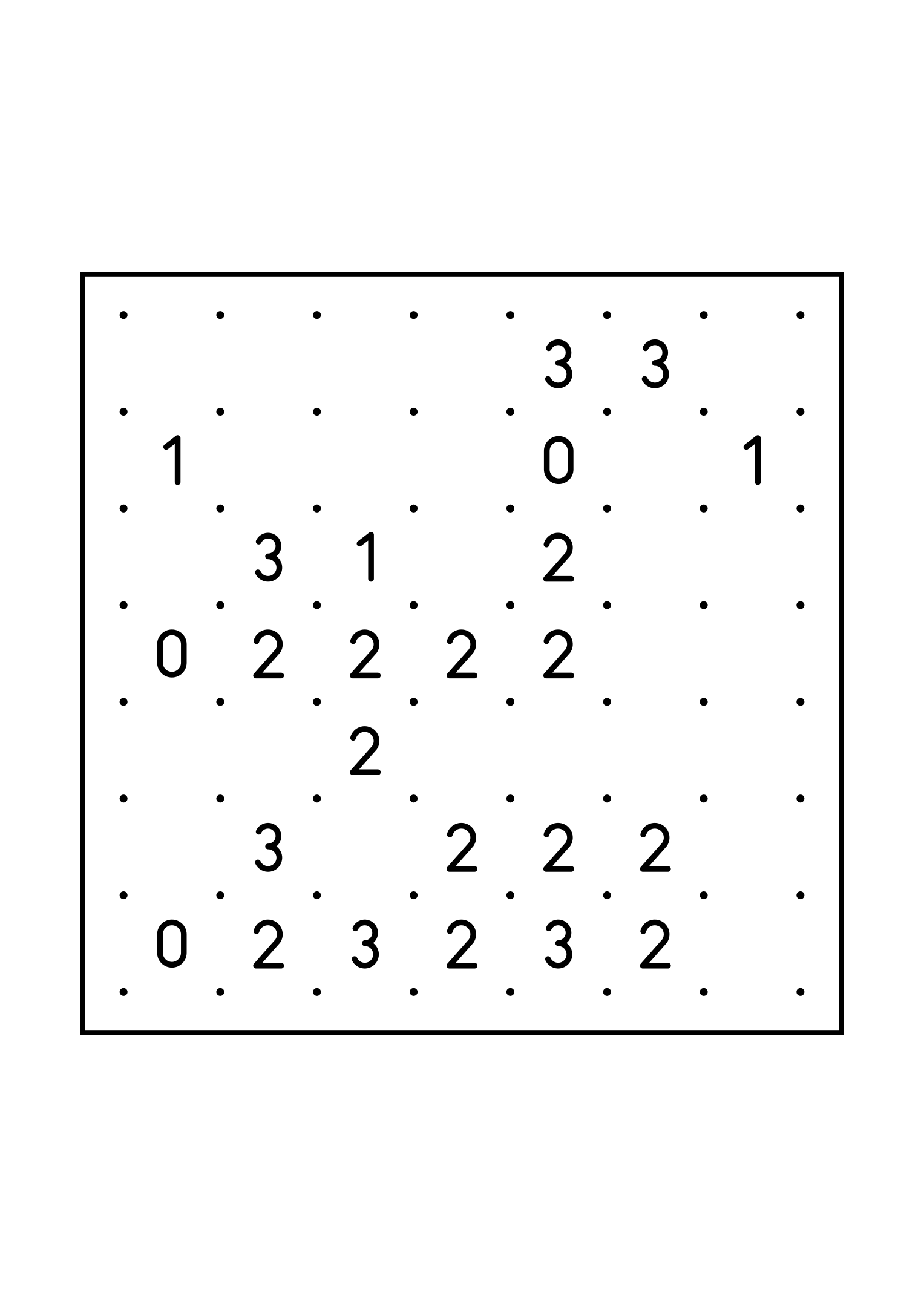 Easy 7x7 slitherlink, with numbers that count their way to the loop, one large grid on the page. Level: Easy. Variant 6.