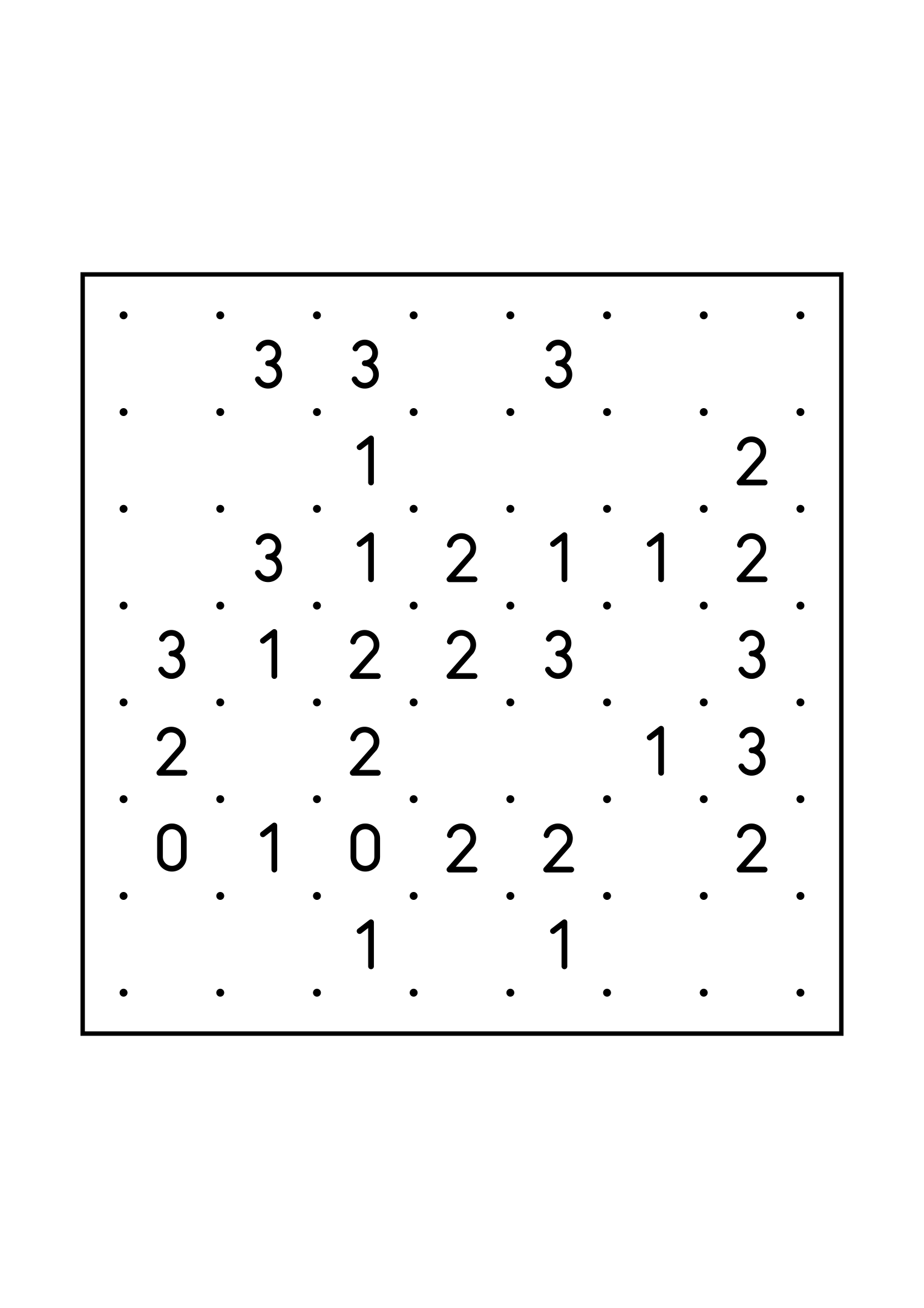 Easy 7x7 slitherlink, with numbers that count their way to the loop, one large grid on the page. Level: Easy. Variant 7.
