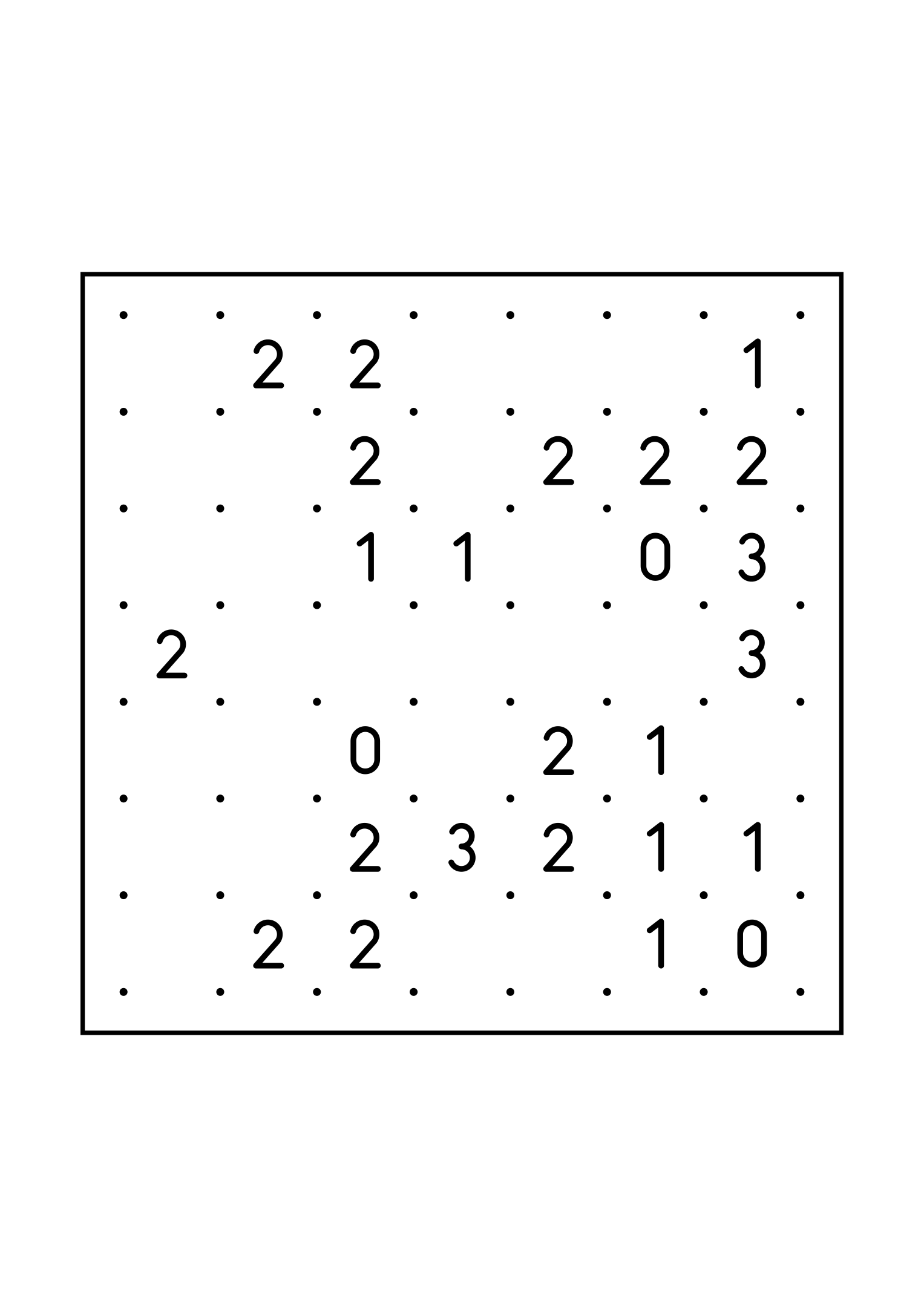 Easy 7x7 slitherlink, with numbers that count their way to the loop, one large grid on the page. Level: Easy. Variant 8.
