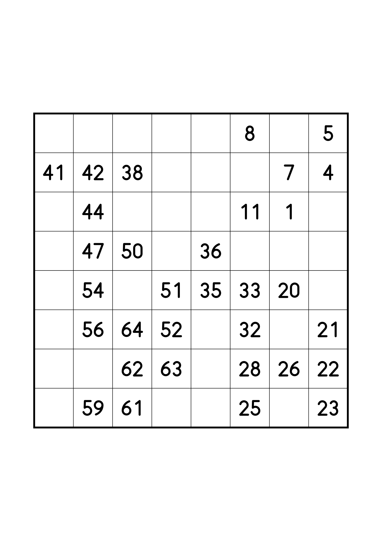 Easy 8x8 Hidoku alone on its page: 32 numbers given out of 64. Variant 3.