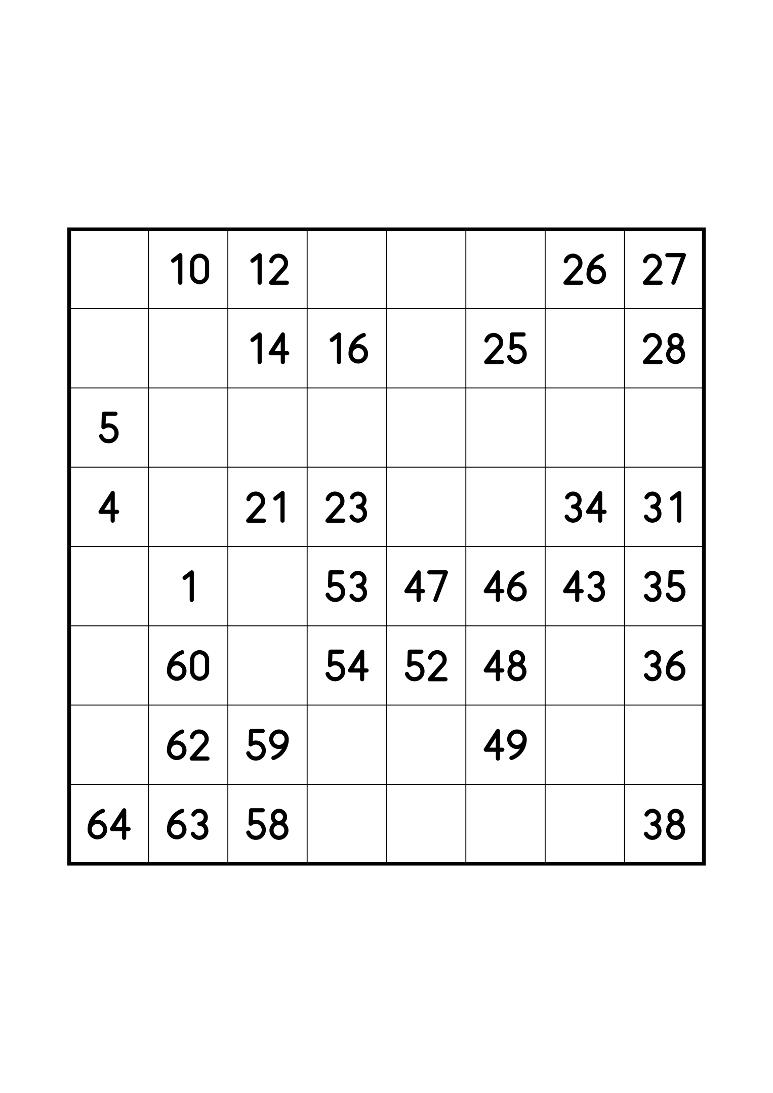 Easy 8x8 Hidoku alone on its page: 32 numbers given out of 64. Variant 4.