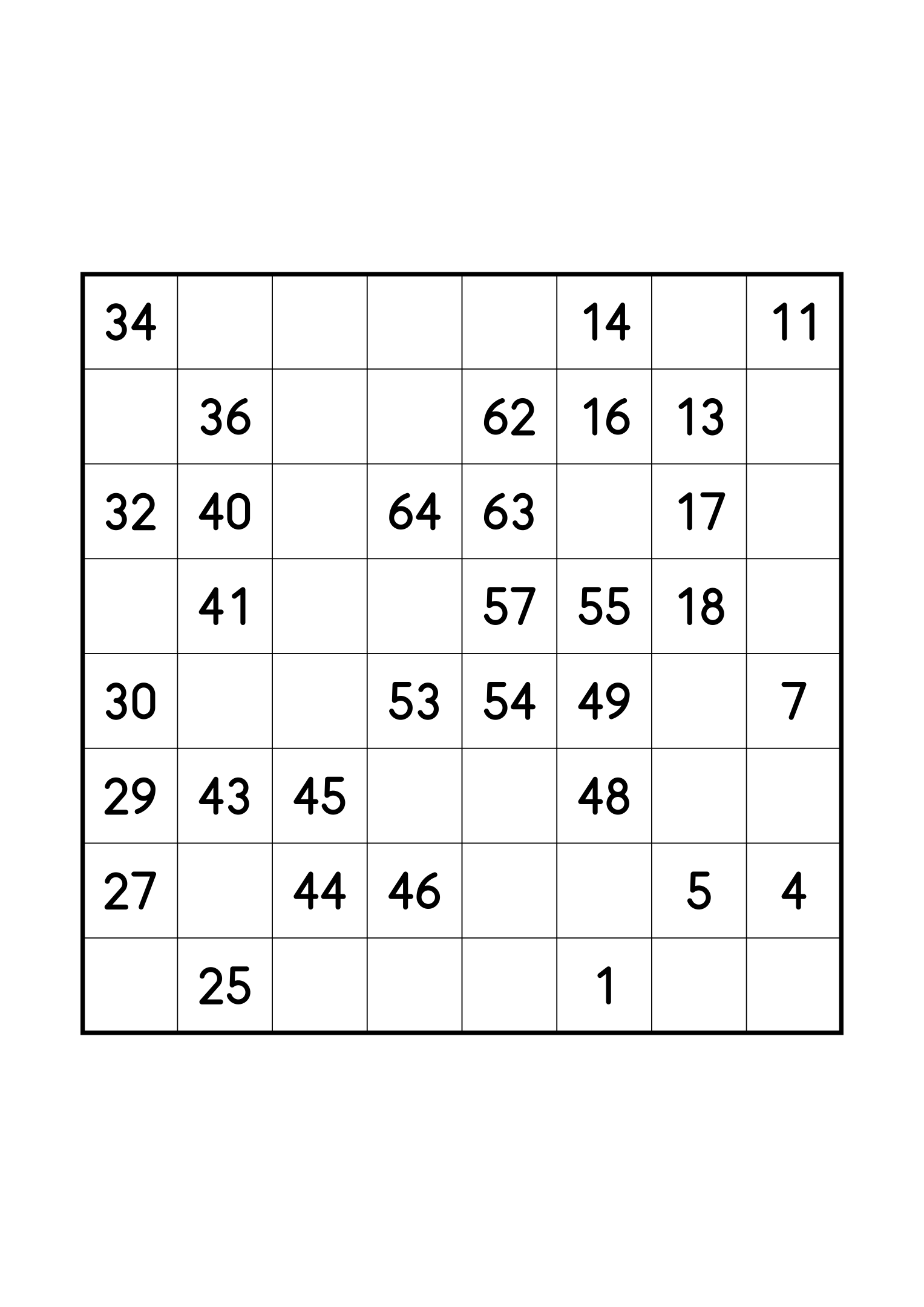 Easy 8x8 Hidoku alone on its page: 32 numbers given out of 64. Variant 6.