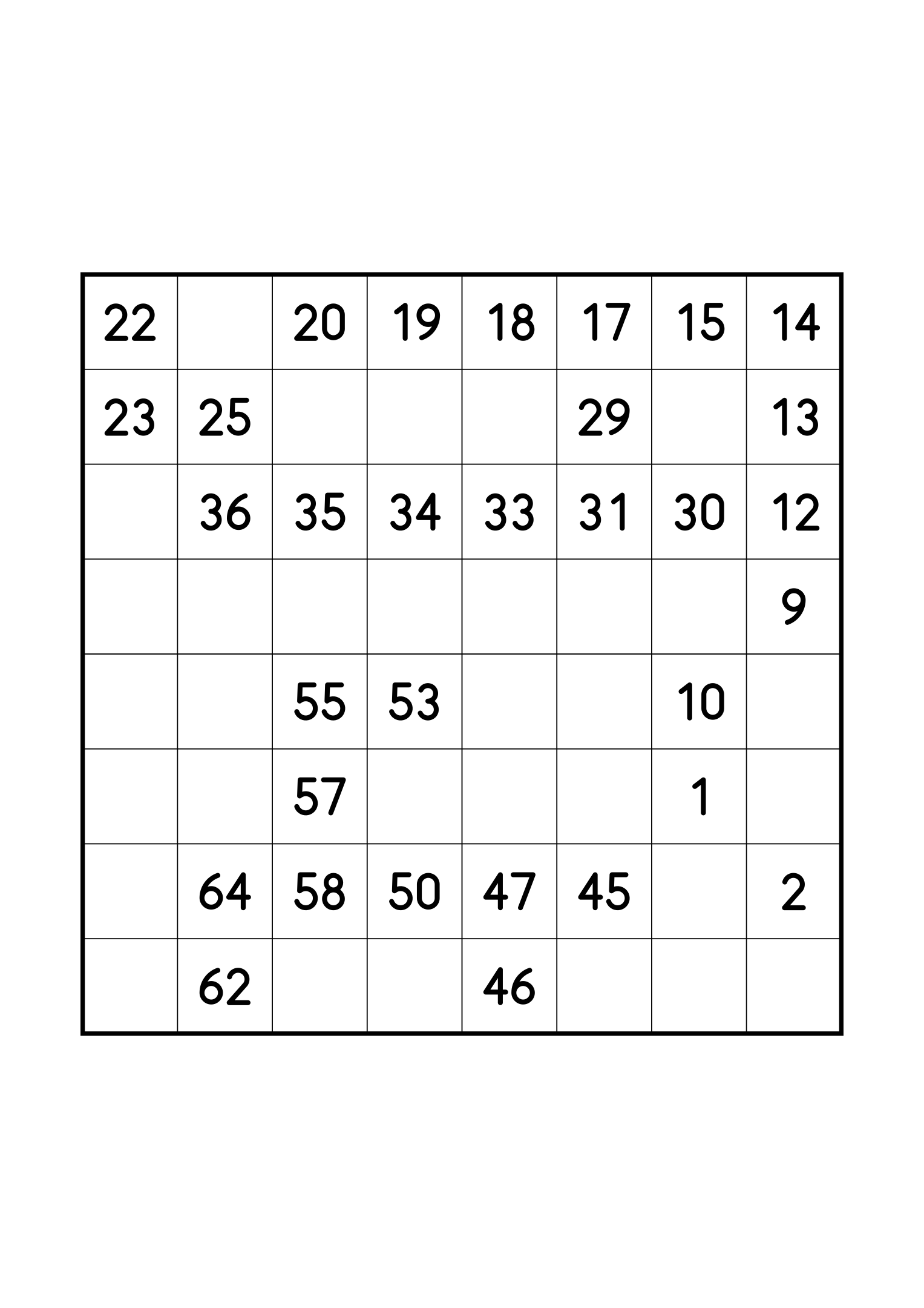 Easy 8x8 Hidoku alone on its page: 32 numbers given out of 64. Variant 8.