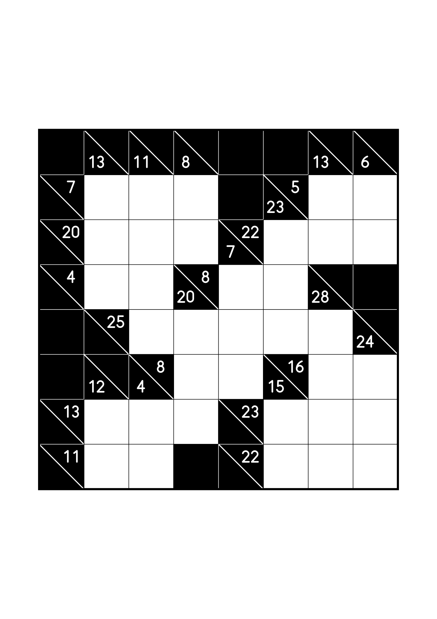 Easy 8x8 kakuro, solved from the digit combinations of its clues, one large grid on the page. Level: Easy. Variant 3.