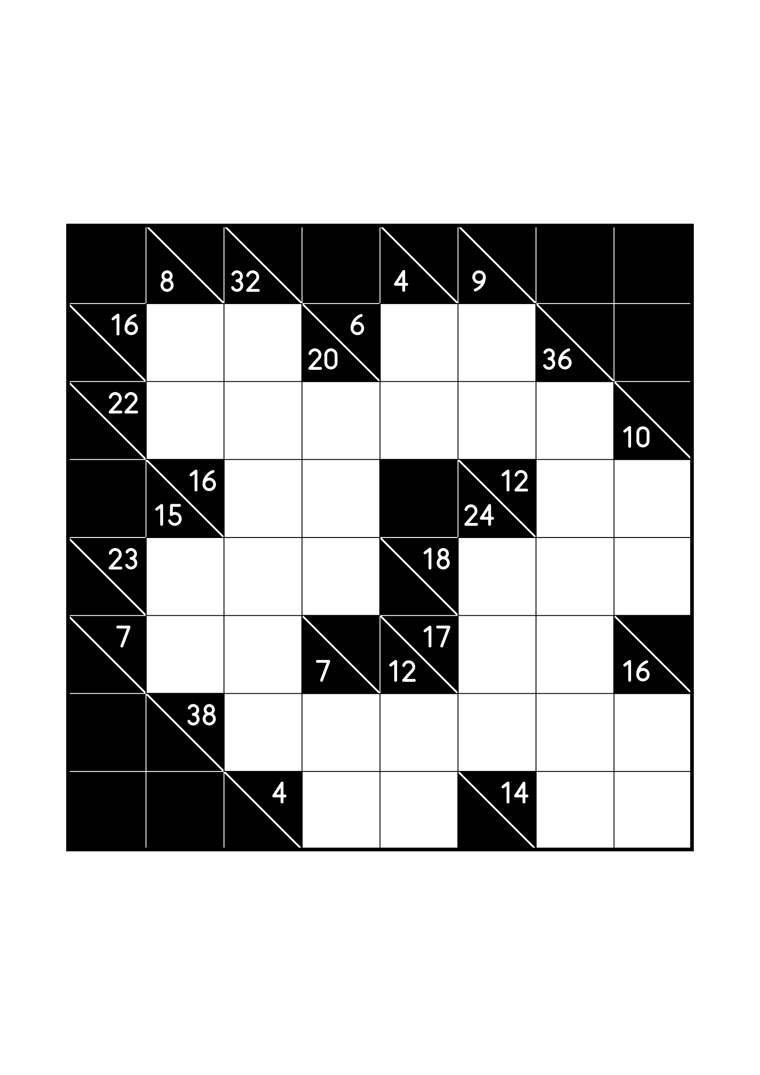 Easy 8x8 kakuro, solved from the digit combinations of its clues, one large grid on the page. Level: Easy. Variant 4.