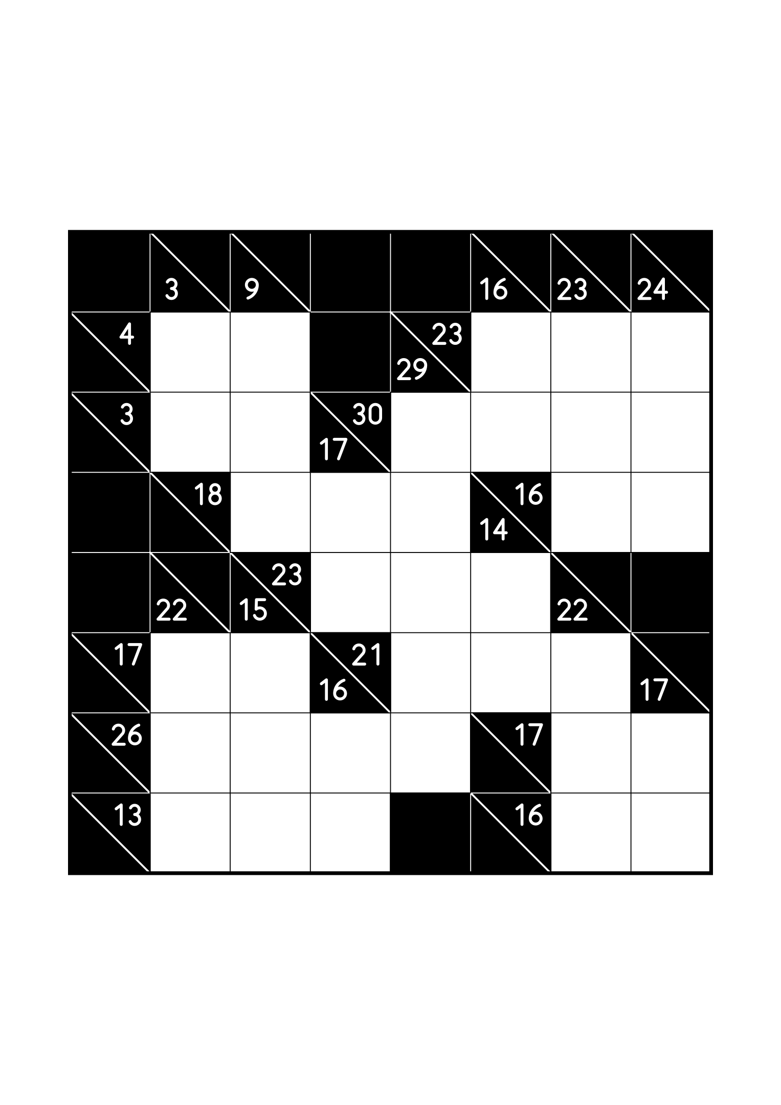 Easy 8x8 kakuro, solved from the digit combinations of its clues, one large grid on the page. Level: Easy. Variant 5.