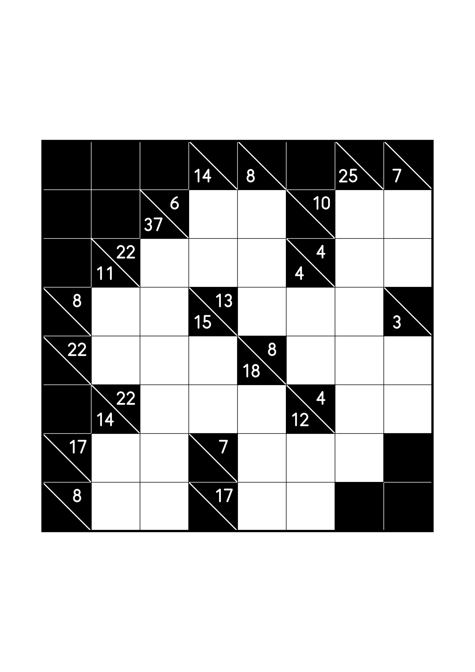 Easy 8x8 kakuro, solved from the digit combinations of its clues, one large grid on the page. Level: Easy. Variant 7.