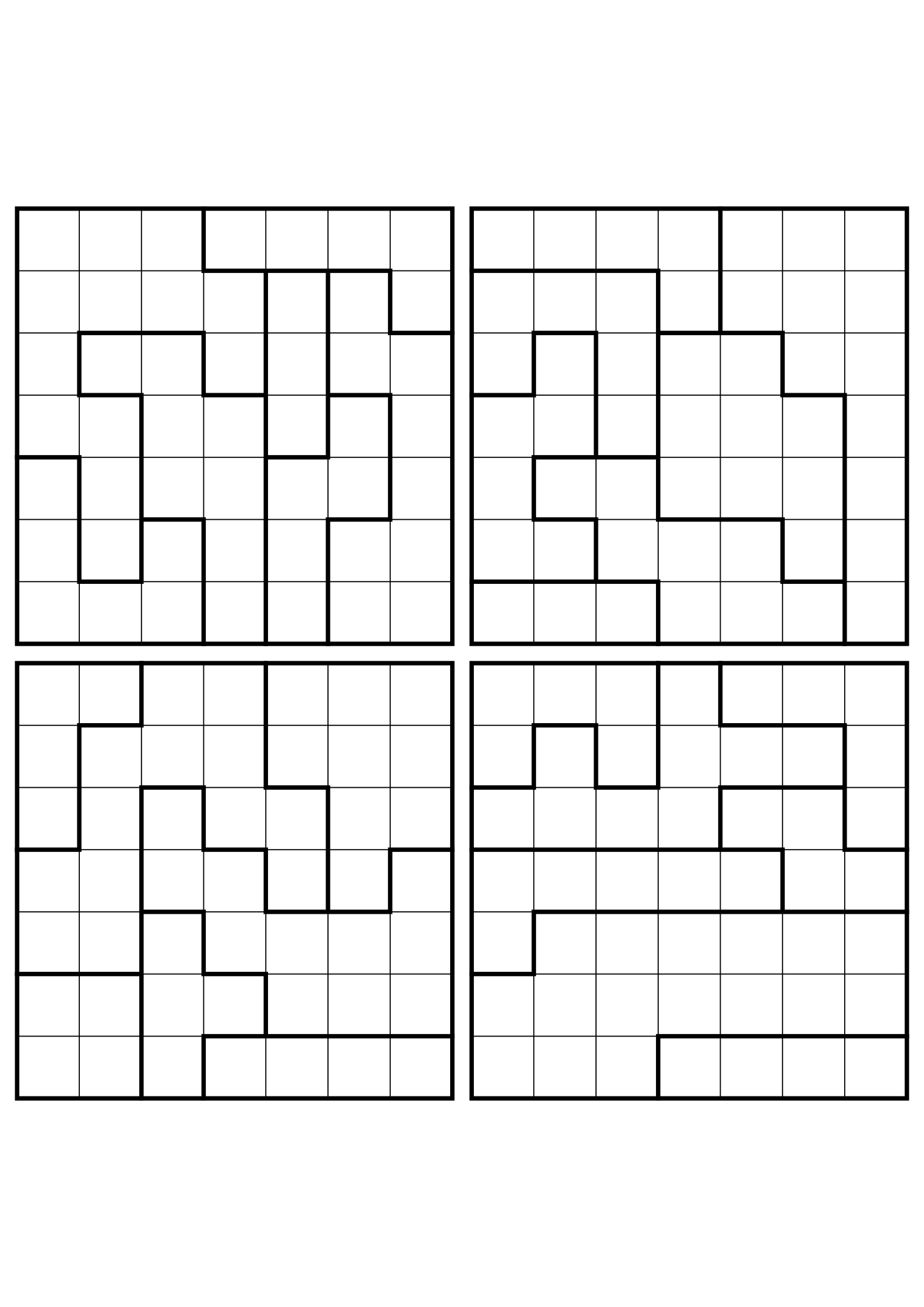 Four easy 7x7 star battle grids, each solved region by region. Level: Easy, 4 puzzles per page. Variant 5.