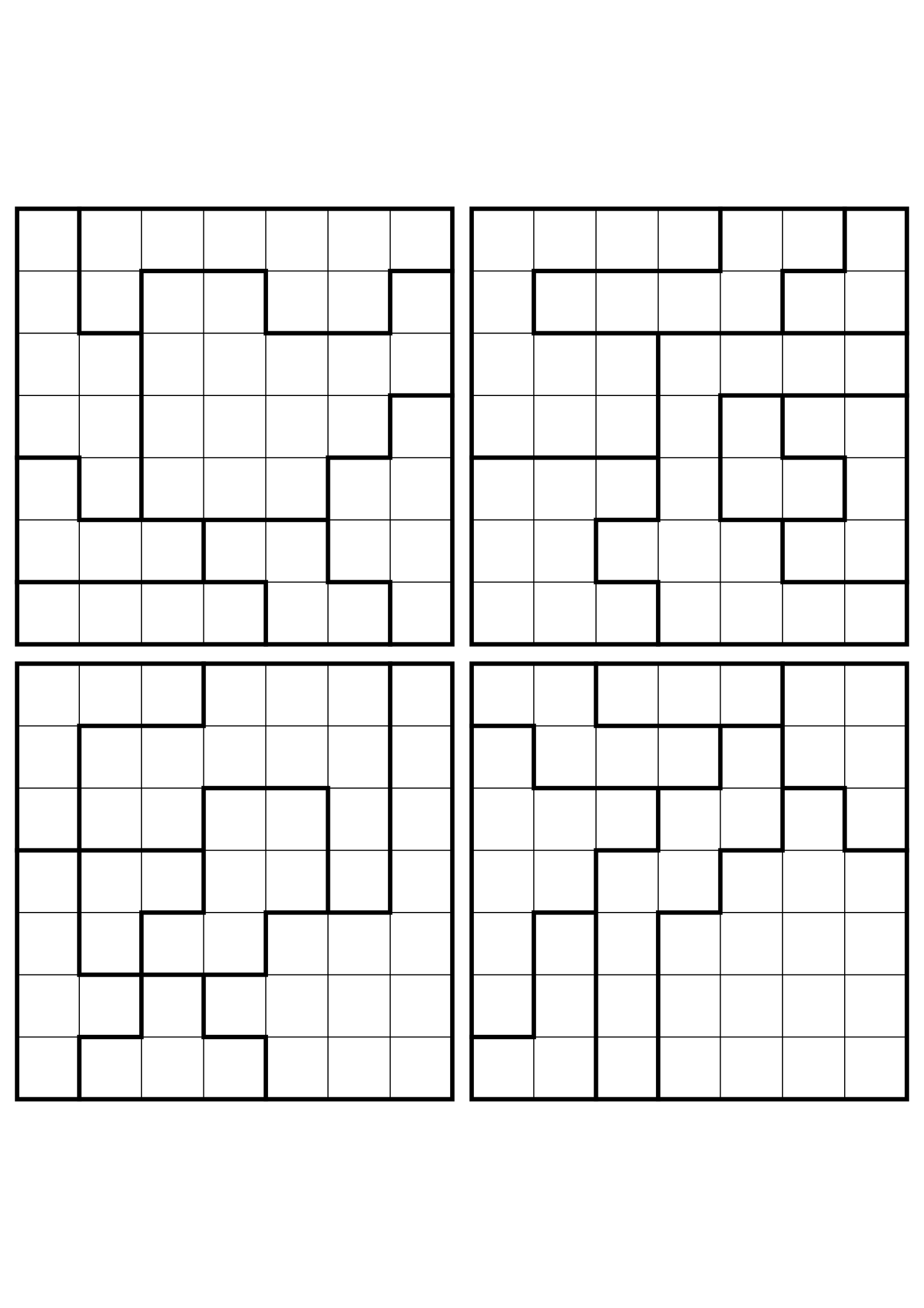 Four easy 7x7 star battle grids, each solved region by region. Level: Easy, 4 puzzles per page. Variant 6.