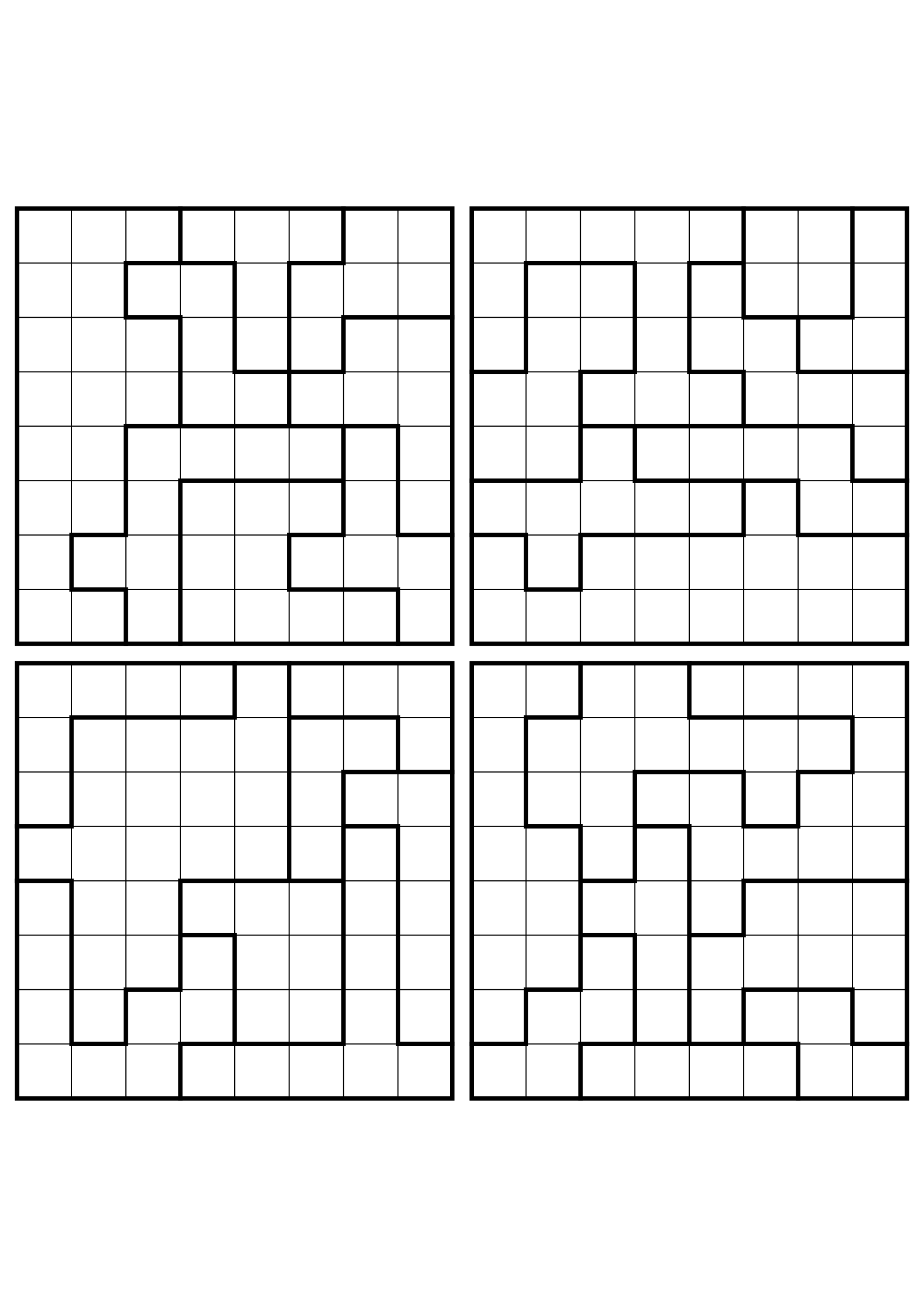 Four easy 8x8 star battle grids, each solved region by region. Level: Easy, 4 puzzles per page. Variant 2.