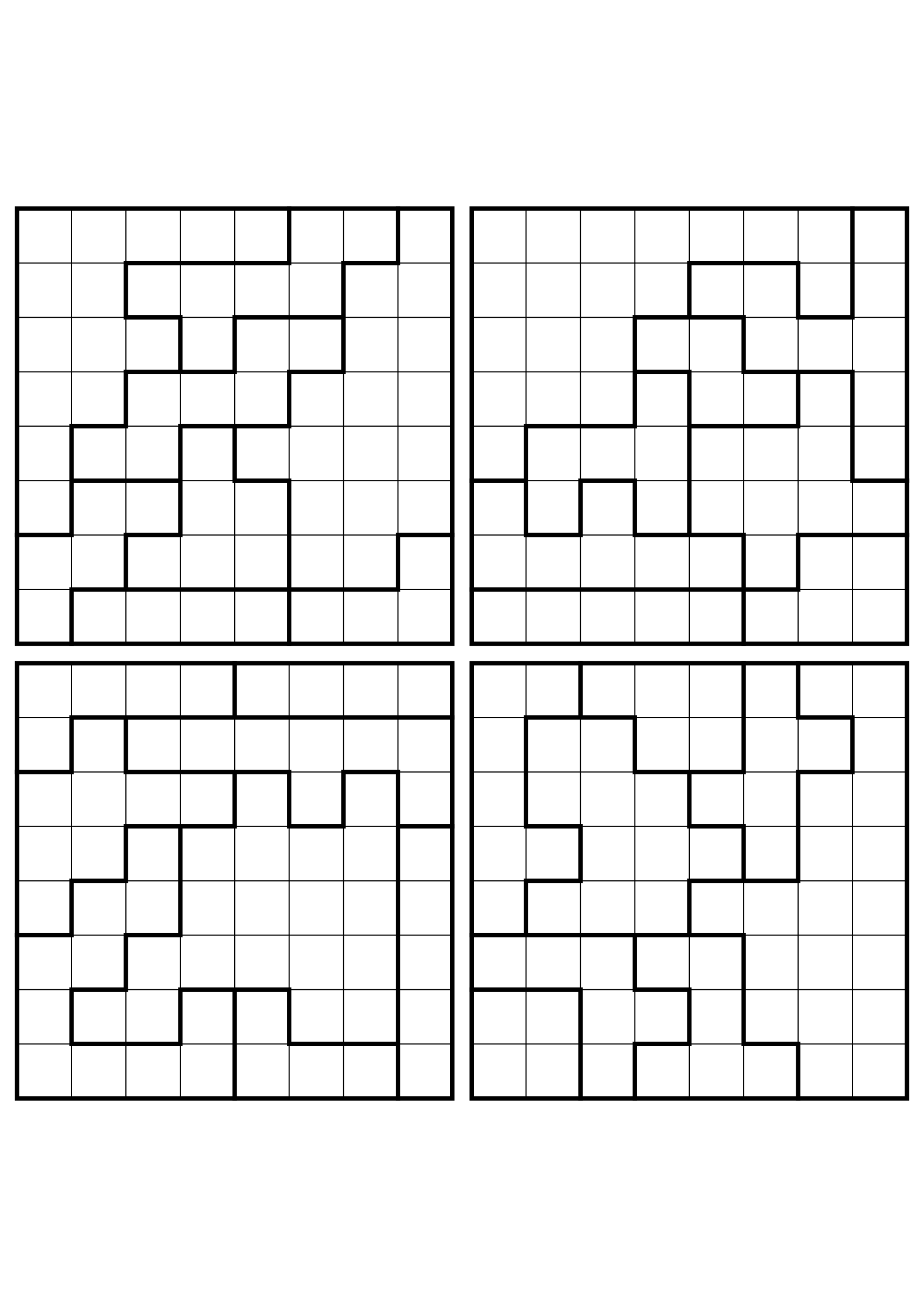 Four easy 8x8 star battle grids, each solved region by region. Level: Easy, 4 puzzles per page. Variant 3.