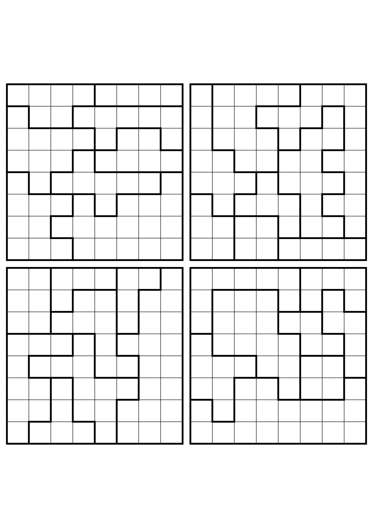 Four easy 8x8 star battle grids, each solved region by region. Level: Easy, 4 puzzles per page. Variant 5.