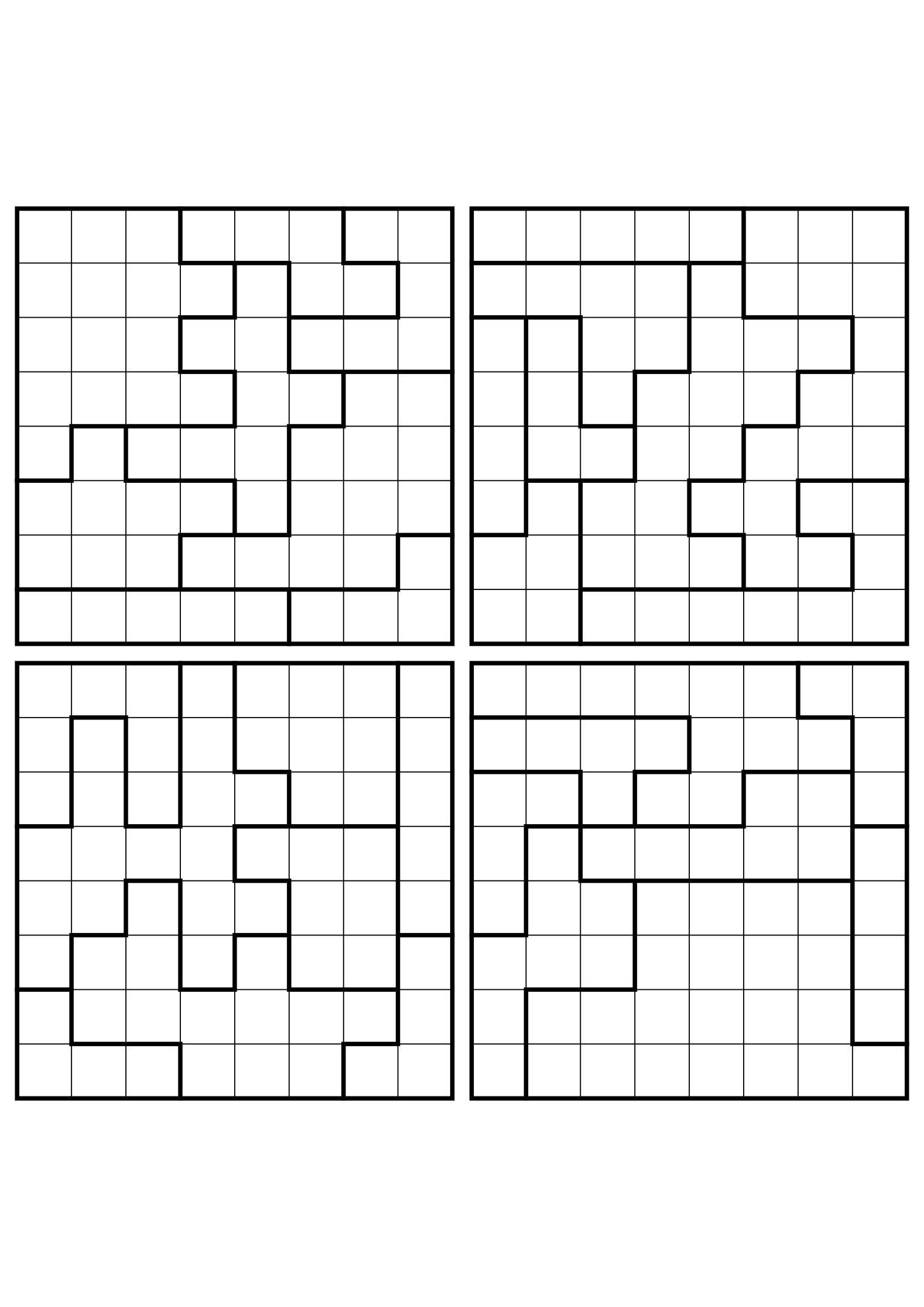 Four easy 8x8 star battle grids, each solved region by region. Level: Easy, 4 puzzles per page. Variant 6.