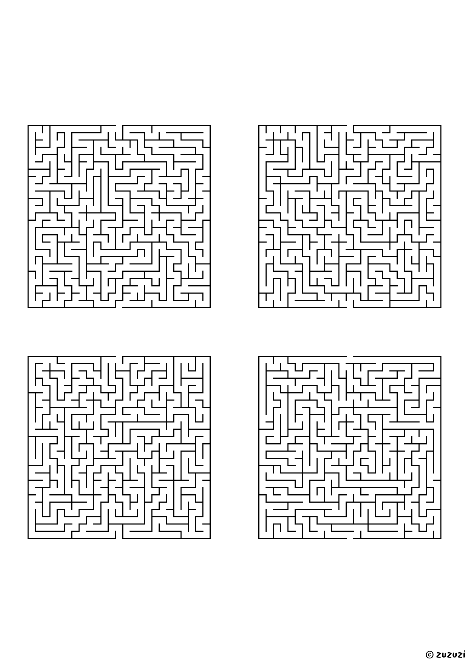 Extreme rectangular mazes, black-and-white lines, designed for kids who love serious challenges. 4 mazes per page, variant 2.