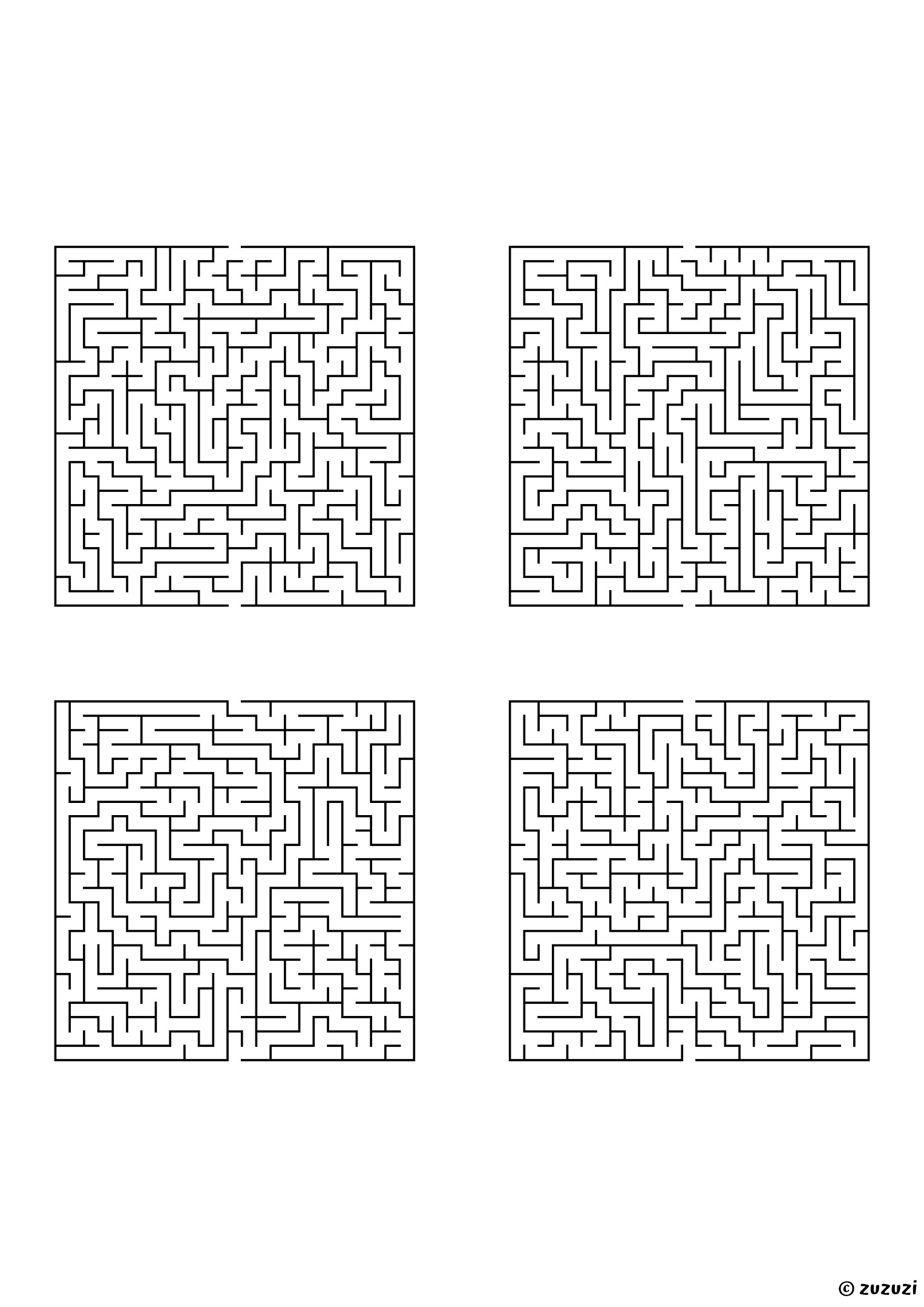 Extreme rectangular mazes, black-and-white lines, designed for kids who love serious challenges. 4 mazes per page, variant 3.