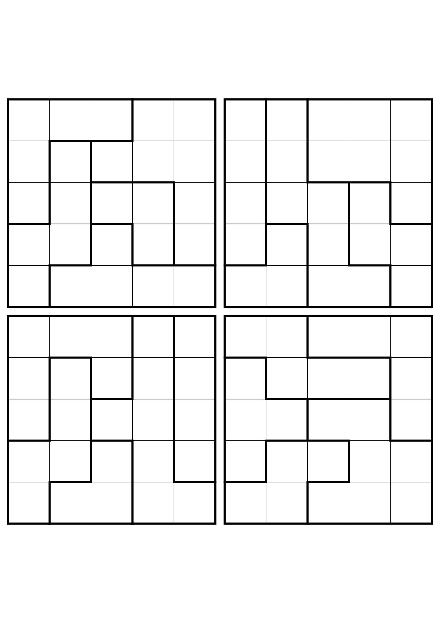 Four hard 5x5 star battle grids with stars to test in your head. Level: Hard, 4 puzzles per page. Variant 1.
