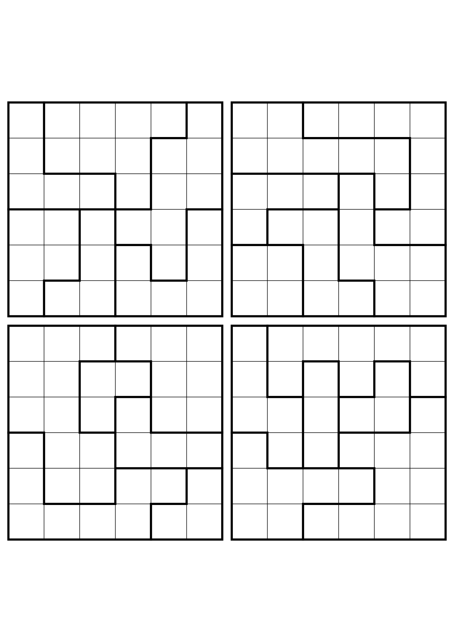 Four hard 6x6 star battle grids with stars to test in your head. Level: Hard, 4 puzzles per page. Variant 5.