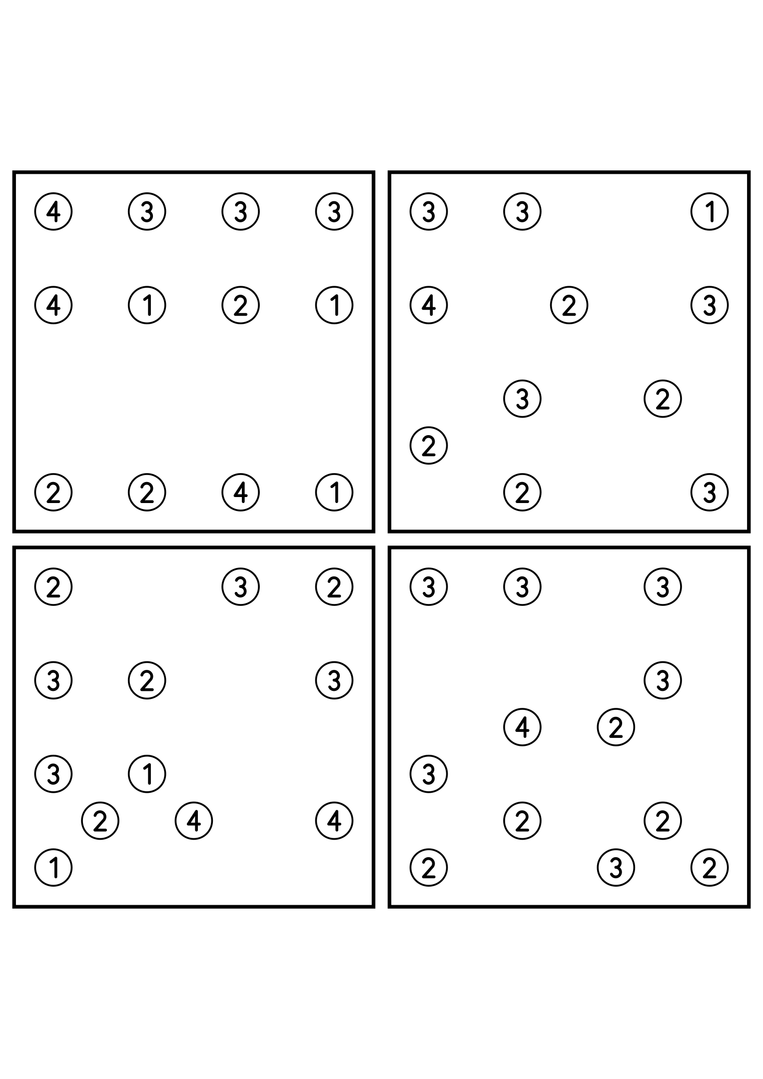 Four hard 7x7 hashi puzzles with bridges to test in your head. Level: Hard, 4 puzzles per page. Variant 3.