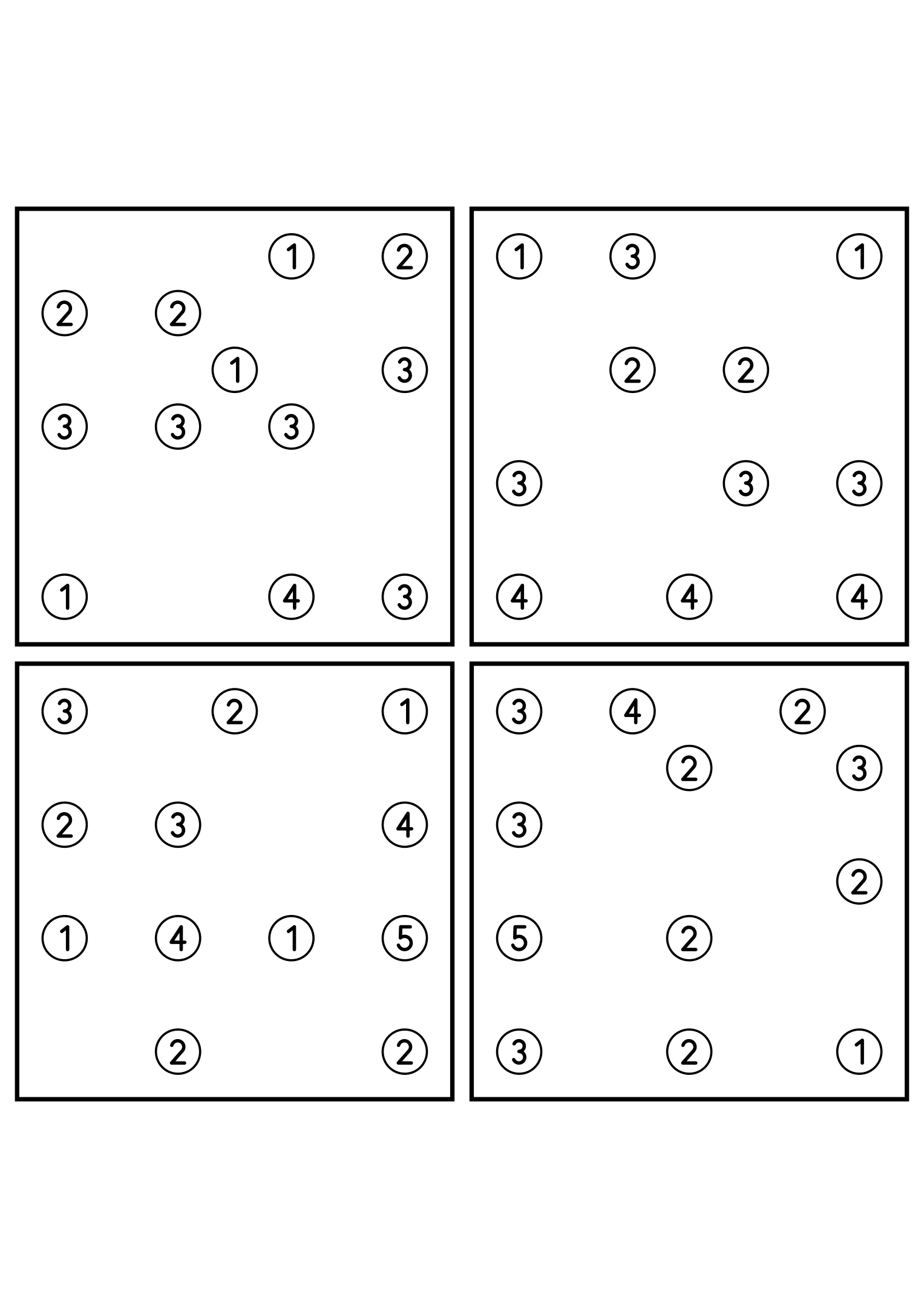 Four hard 7x7 hashi puzzles with bridges to test in your head. Level: Hard, 4 puzzles per page. Variant 7.