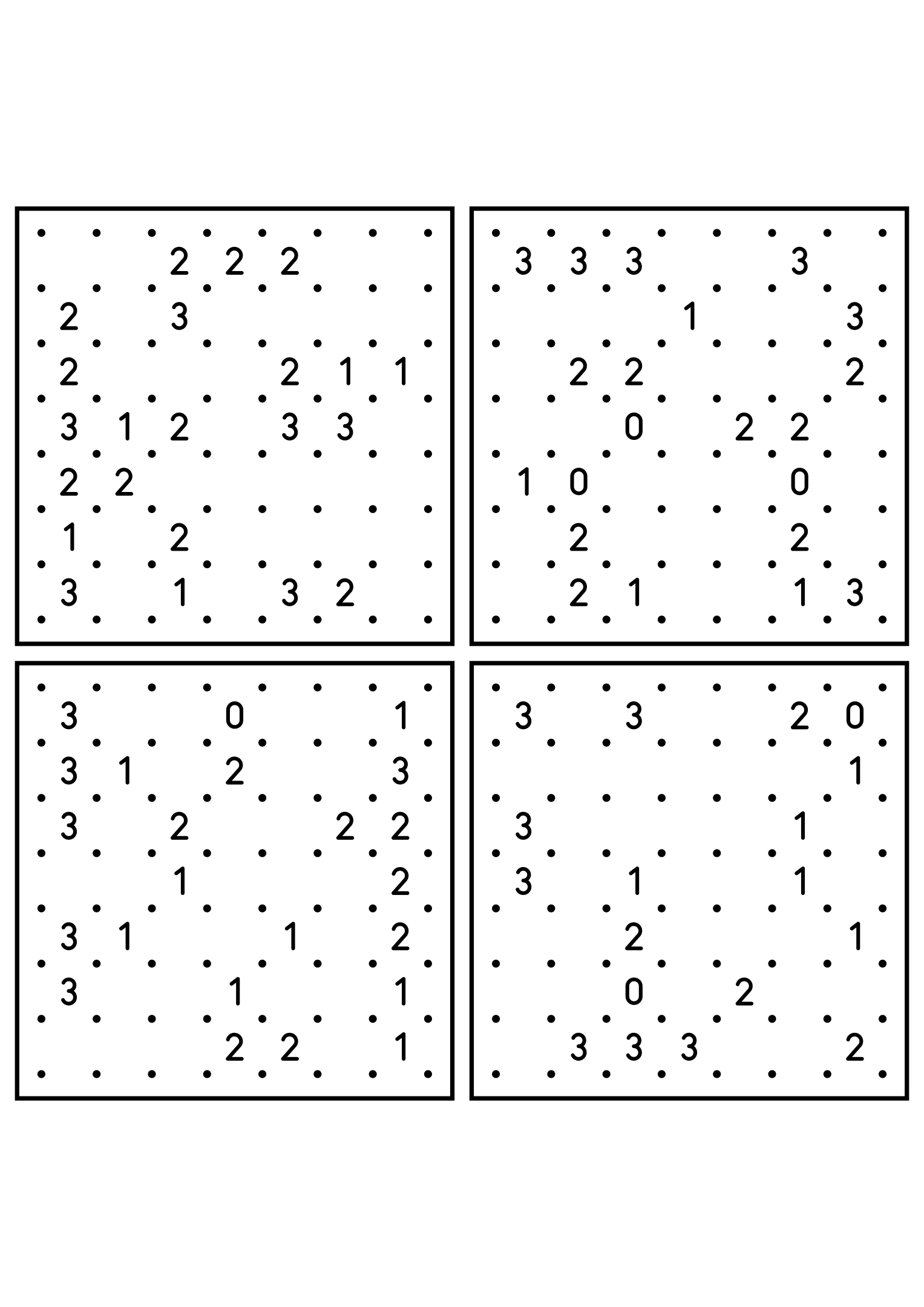 Four hard 7x7 slitherlink grids with lines to test in your head. Level: Hard, 4 puzzles per page. Variant 4.