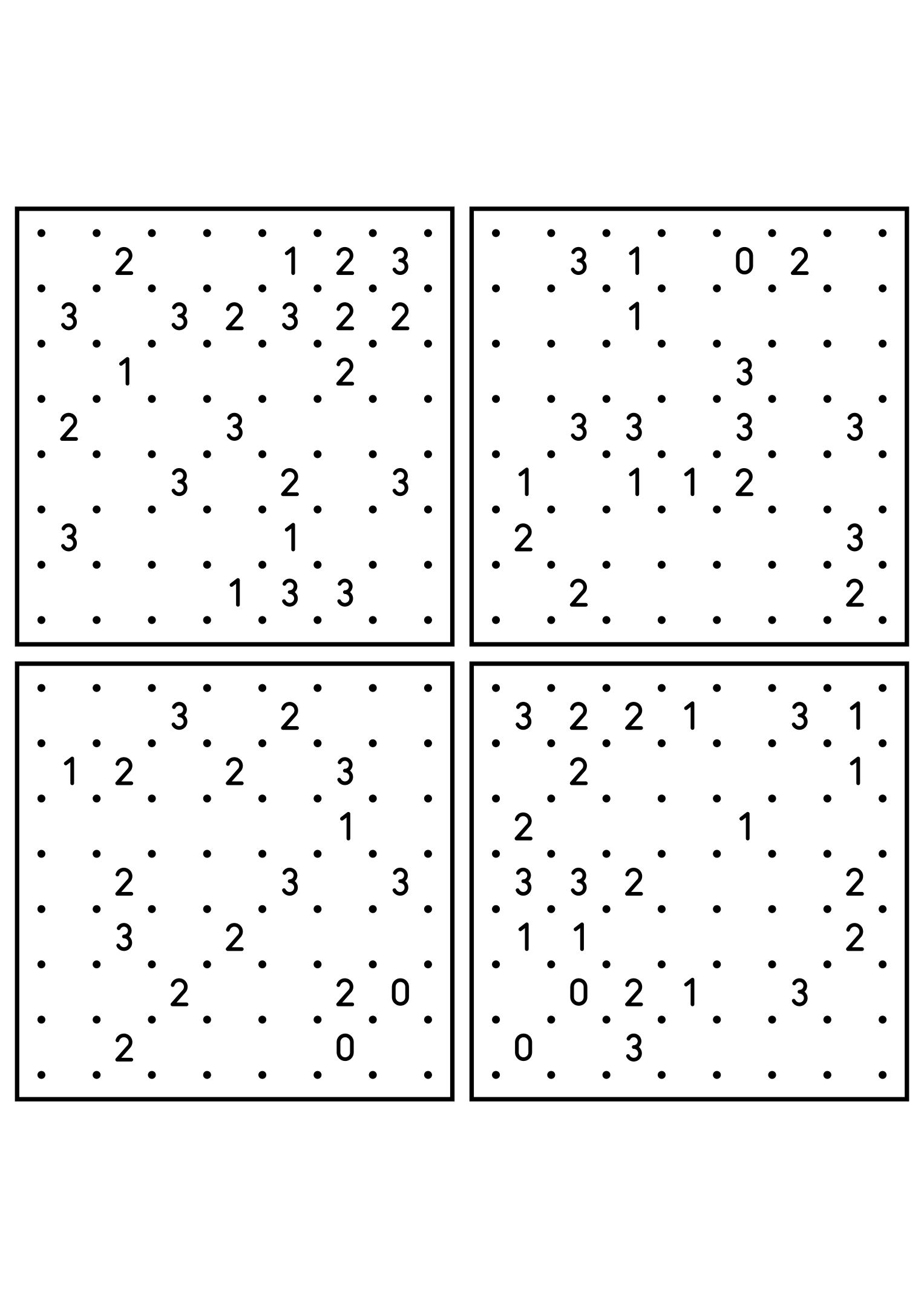 Four hard 7x7 slitherlink grids with lines to test in your head. Level: Hard, 4 puzzles per page. Variant 7.