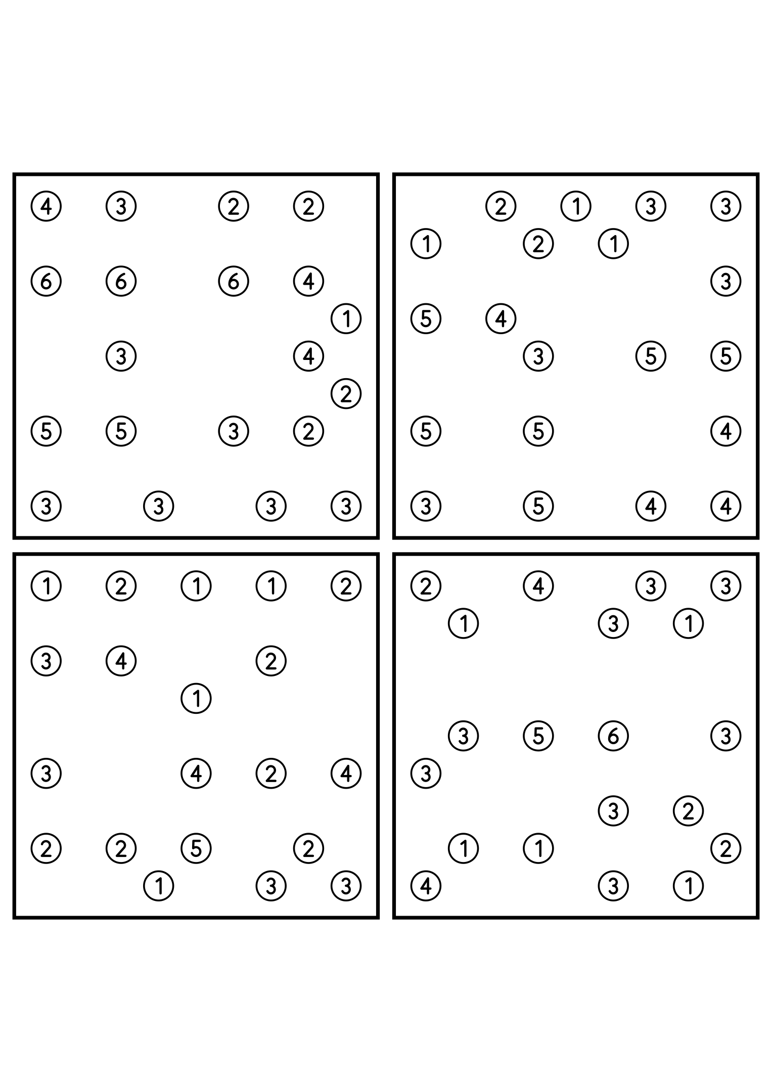 Four hard 9x9 hashi puzzles with bridges to test in your head. Level: Hard, 4 puzzles per page. Variant 1.