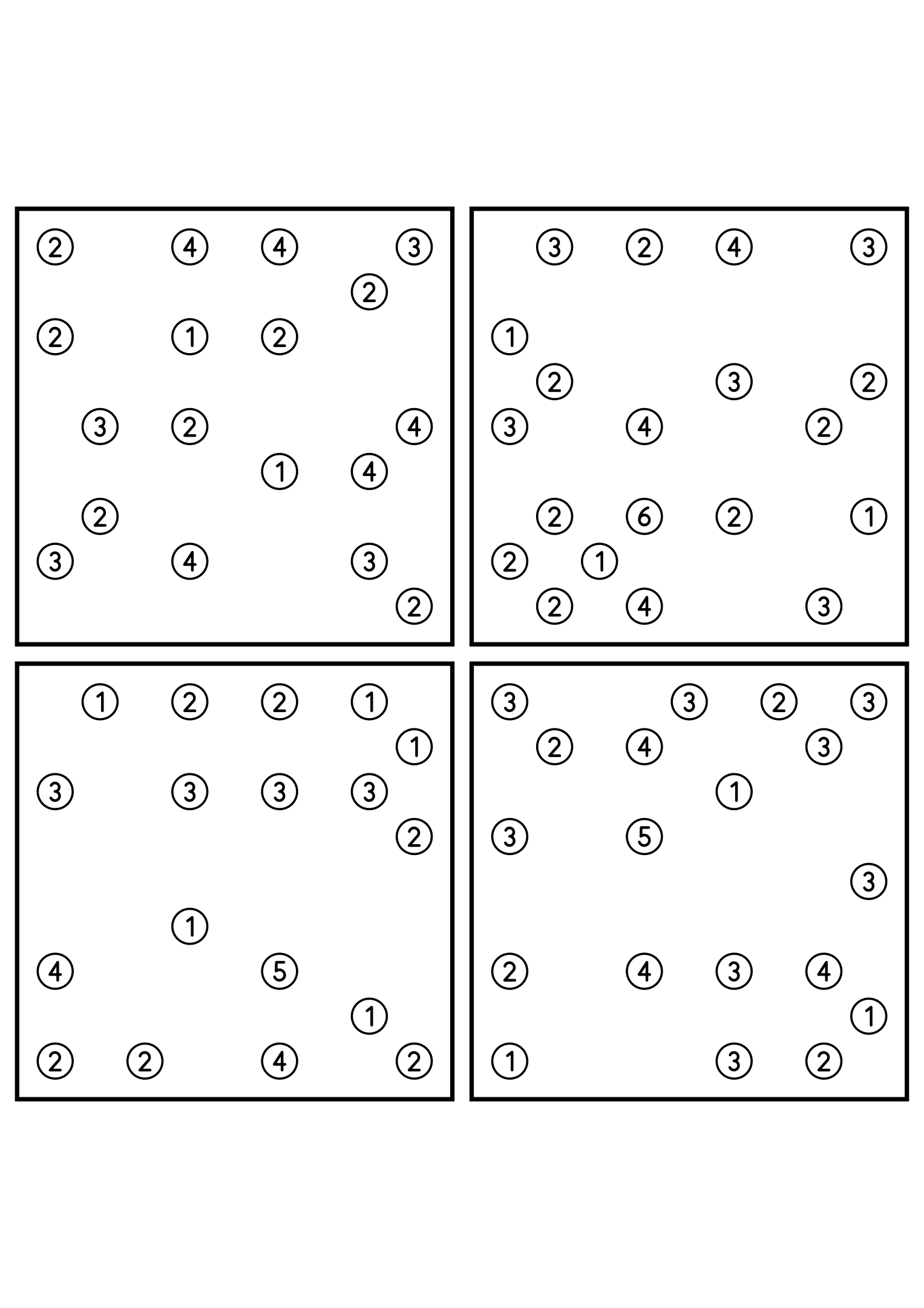Four hard 9x9 hashi puzzles with bridges to test in your head. Level: Hard, 4 puzzles per page. Variant 7.