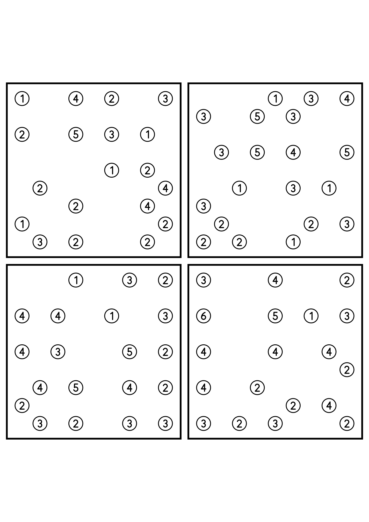 Four hard 9x9 hashi puzzles with bridges to test in your head. Level: Hard, 4 puzzles per page. Variant 8.