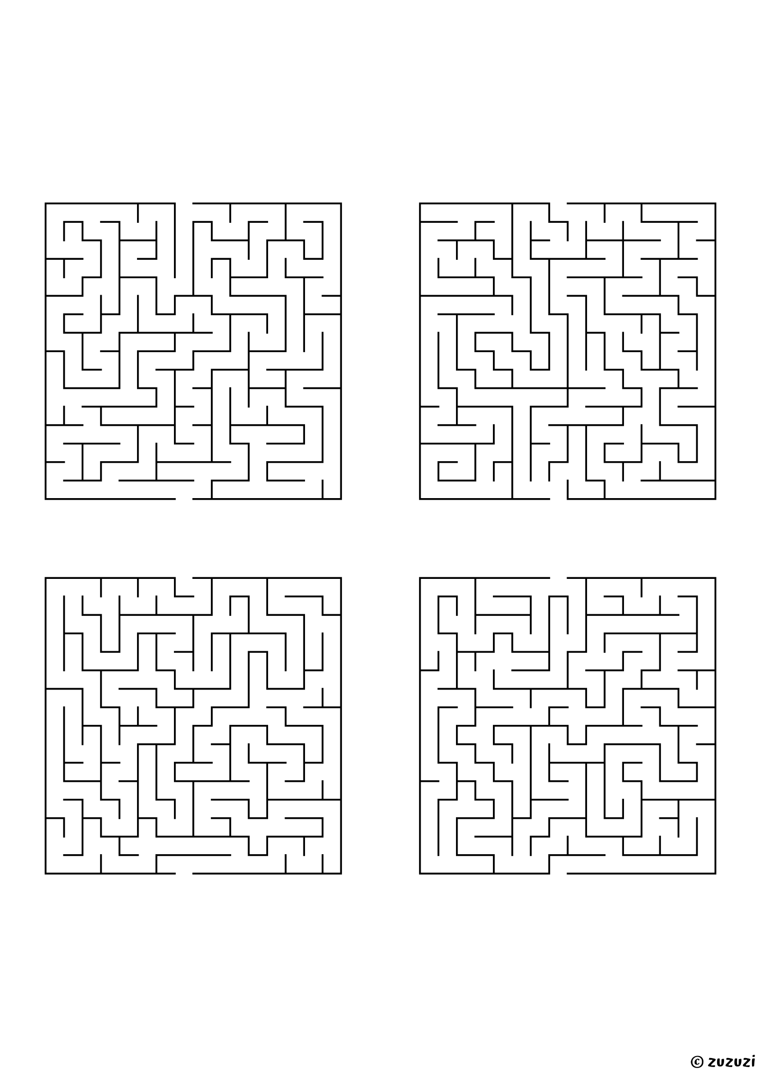 Hard rectangular mazes, black-and-white lines, designed for focused kids who like tricky puzzles. 4 mazes per page, variant 2.