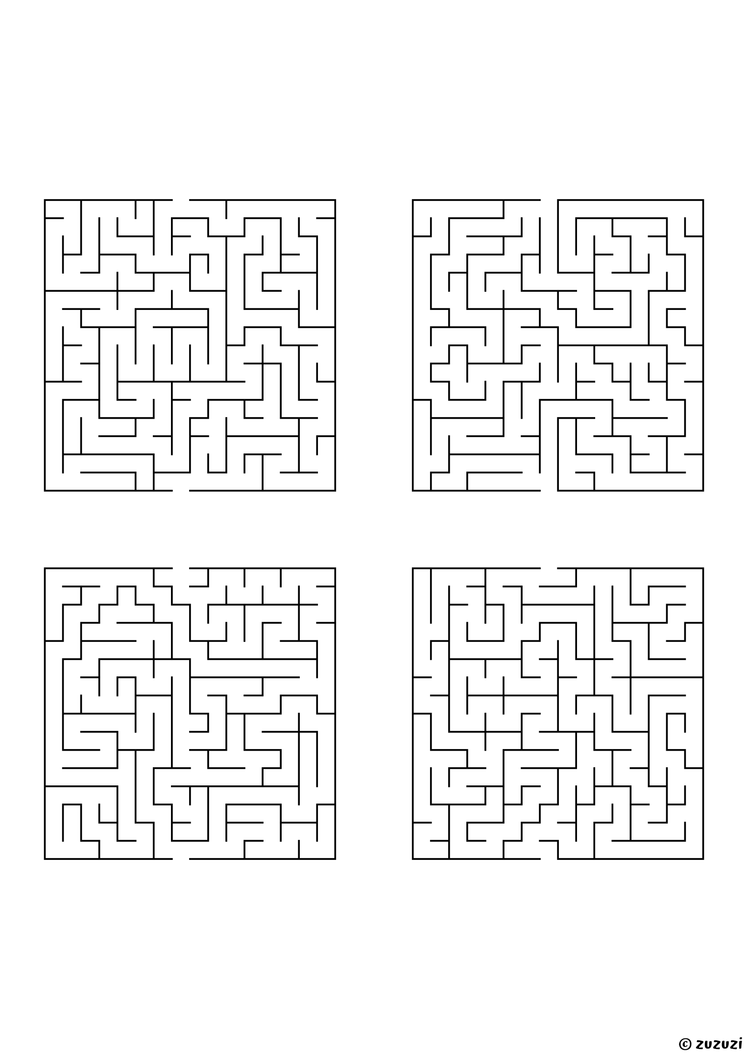 Hard rectangular mazes, black-and-white lines, designed for focused kids who like tricky puzzles. 4 mazes per page, variant 3.